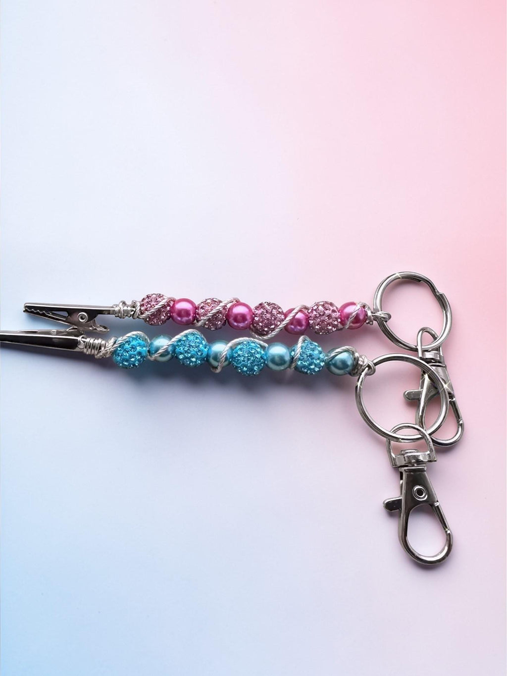 Beaded ATM Card Clip – Wire Wrapped Rhinestone Keychain – Pink or Blue Sparkle Grabber Tool
