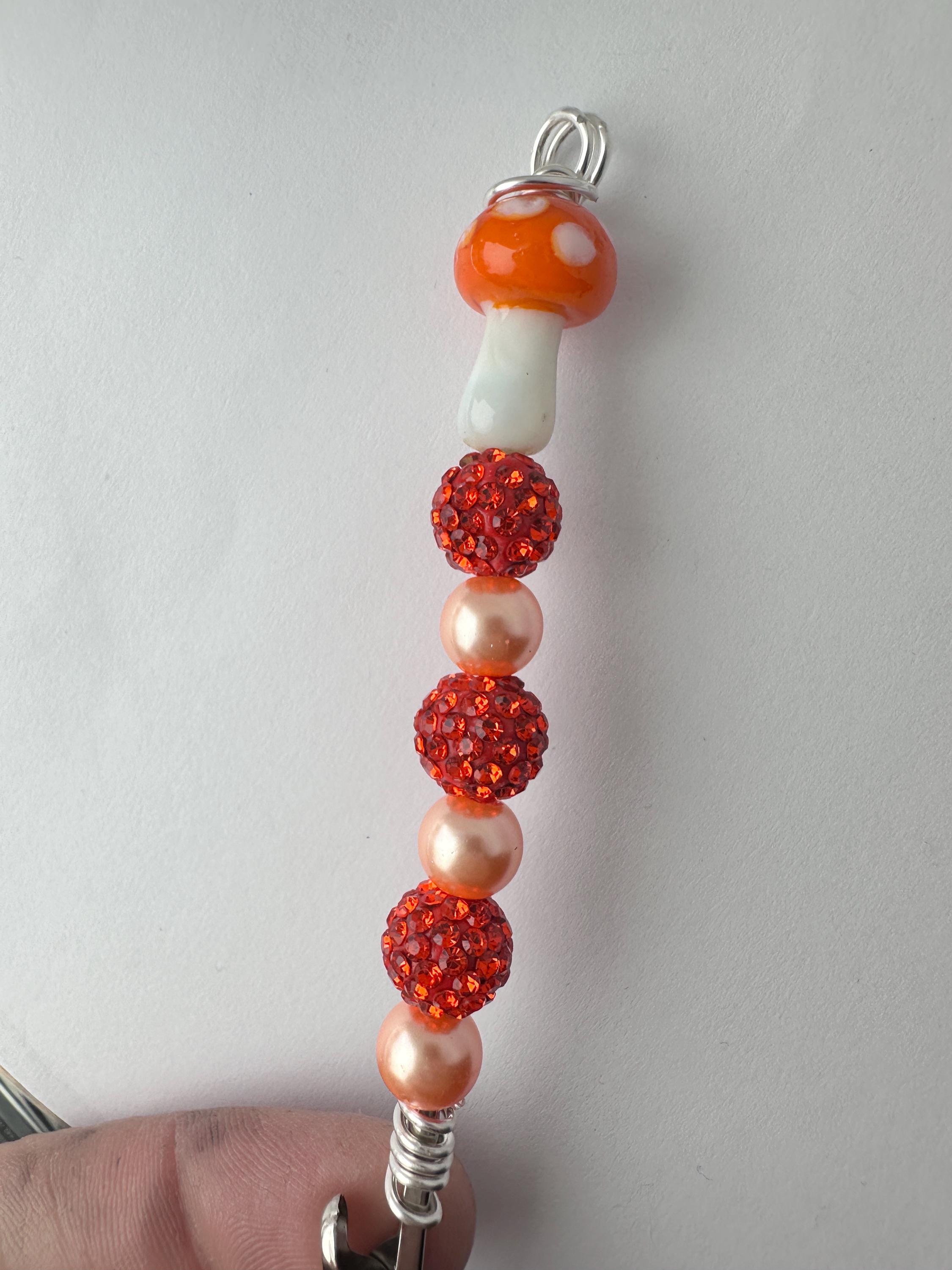 Handmade Mushroom ATM Card Clip – Rhinestone Beaded Bracelet Helper Tool