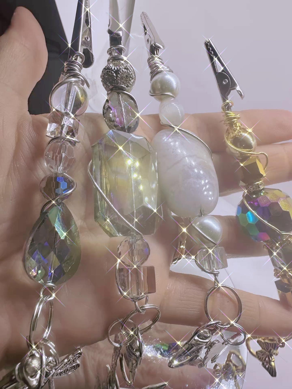 Wire Wrapped Crystal Keychain | Handmade ATM Card Clip (Gold or Silver)
