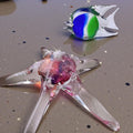Signed 2001 Patricia Faye Rare Studio Art Glass Fish & Starfish Set – Hand Blown Coastal Marine Sculpture – Color Block Art Glass