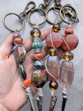 Wire Wrapped Beaded Card Grabber Keychain, Bracelet Helper Tool, Long Nail Clip
