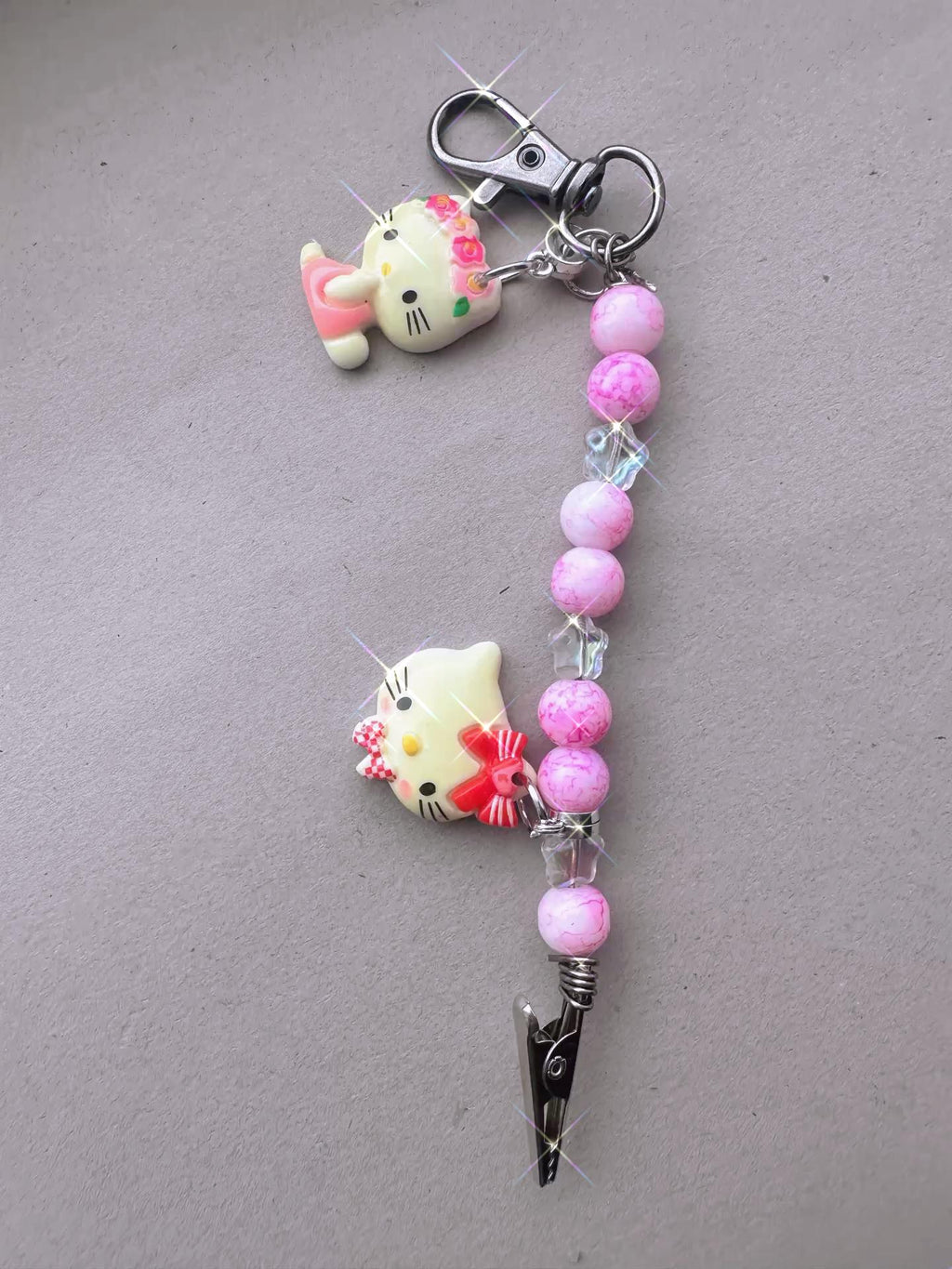 Pink Kitty Bracelet Helper – Beaded ATM Card Grabber Clip – Charm Wrist Assist Tool
