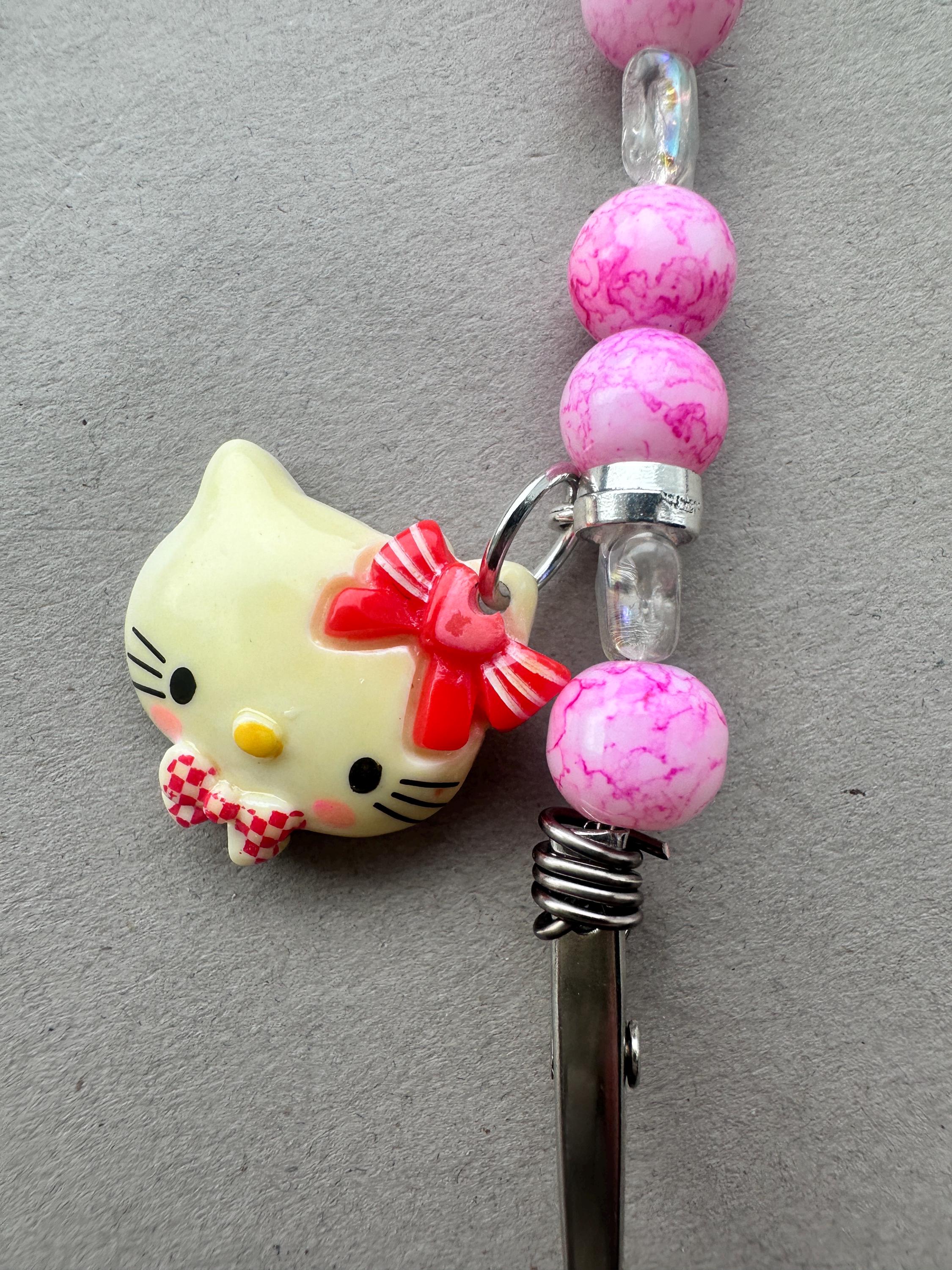 Pink Kitty Bracelet Helper – Beaded ATM Card Grabber Clip – Charm Wrist Assist Tool