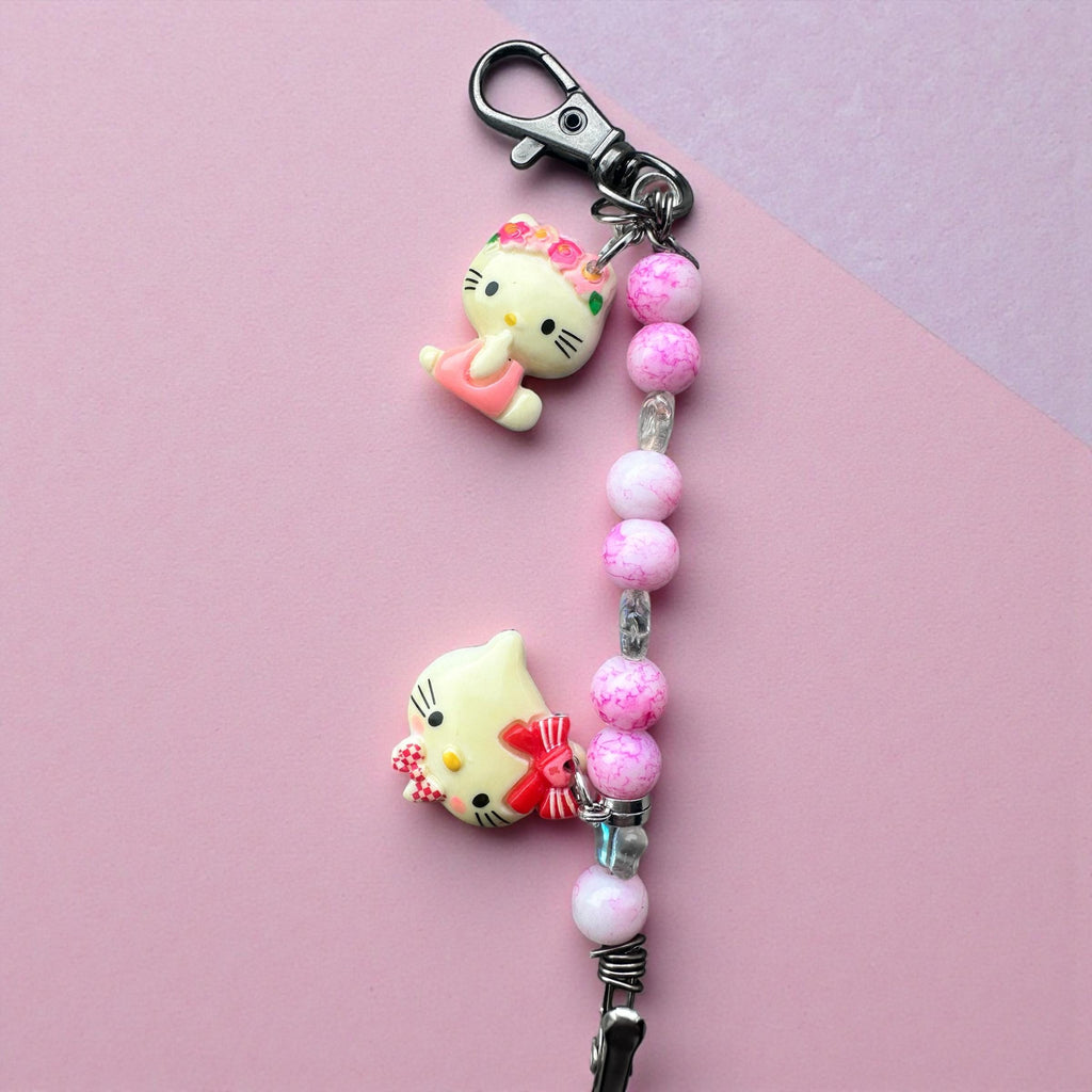 Pink Kitty Bracelet Helper – Beaded ATM Card Grabber Clip – Charm Wrist Assist Tool