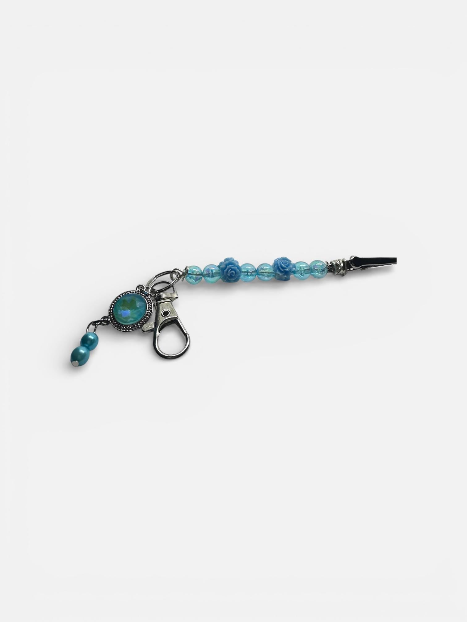 Blue Rose Beaded Bracelet Helper – Floral Resin ATM Card Clip with Crystal Accent