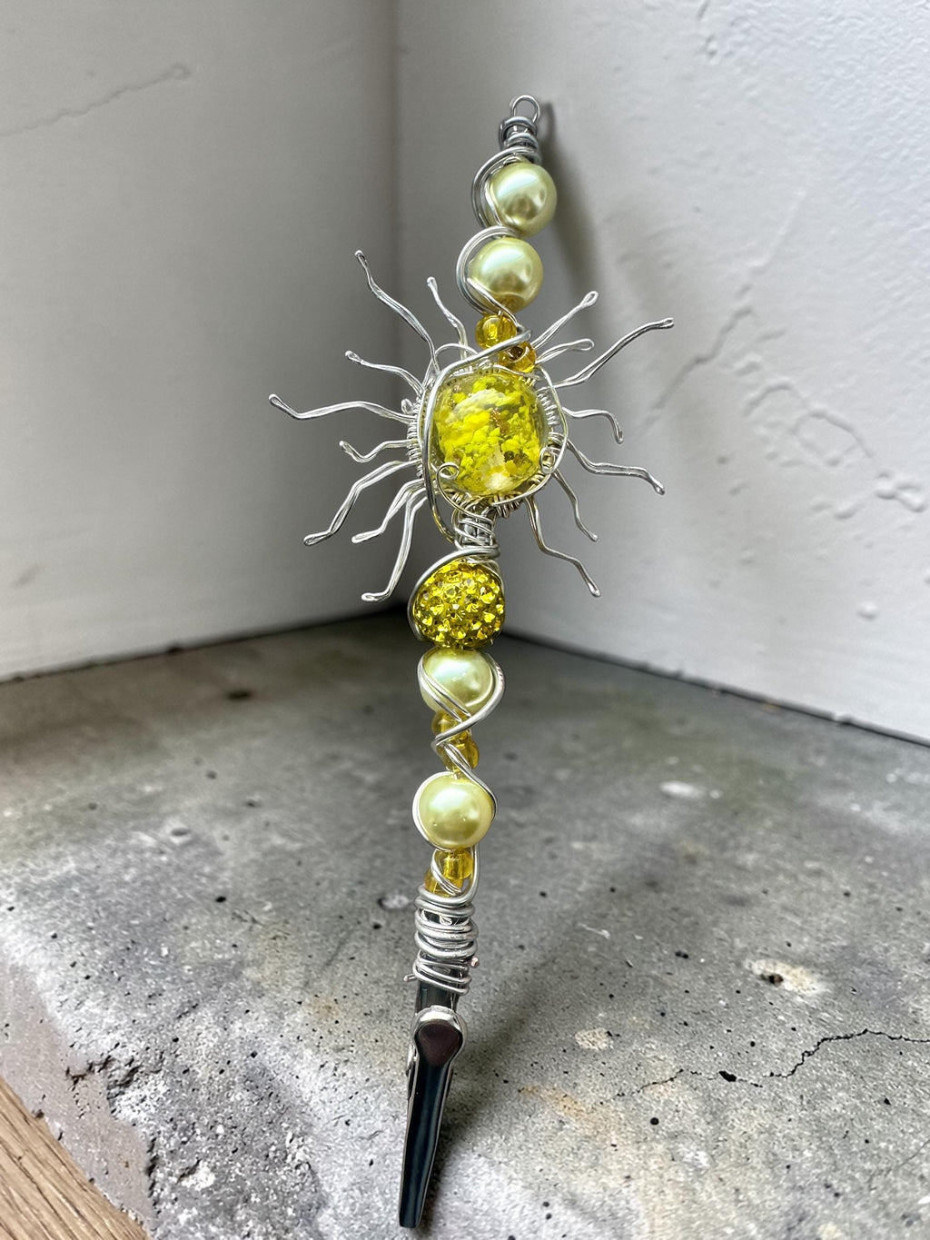 Handmade Solar Sun ATM Card Clip – Wire Wrapped Crystal Beaded Debit Card Grabber