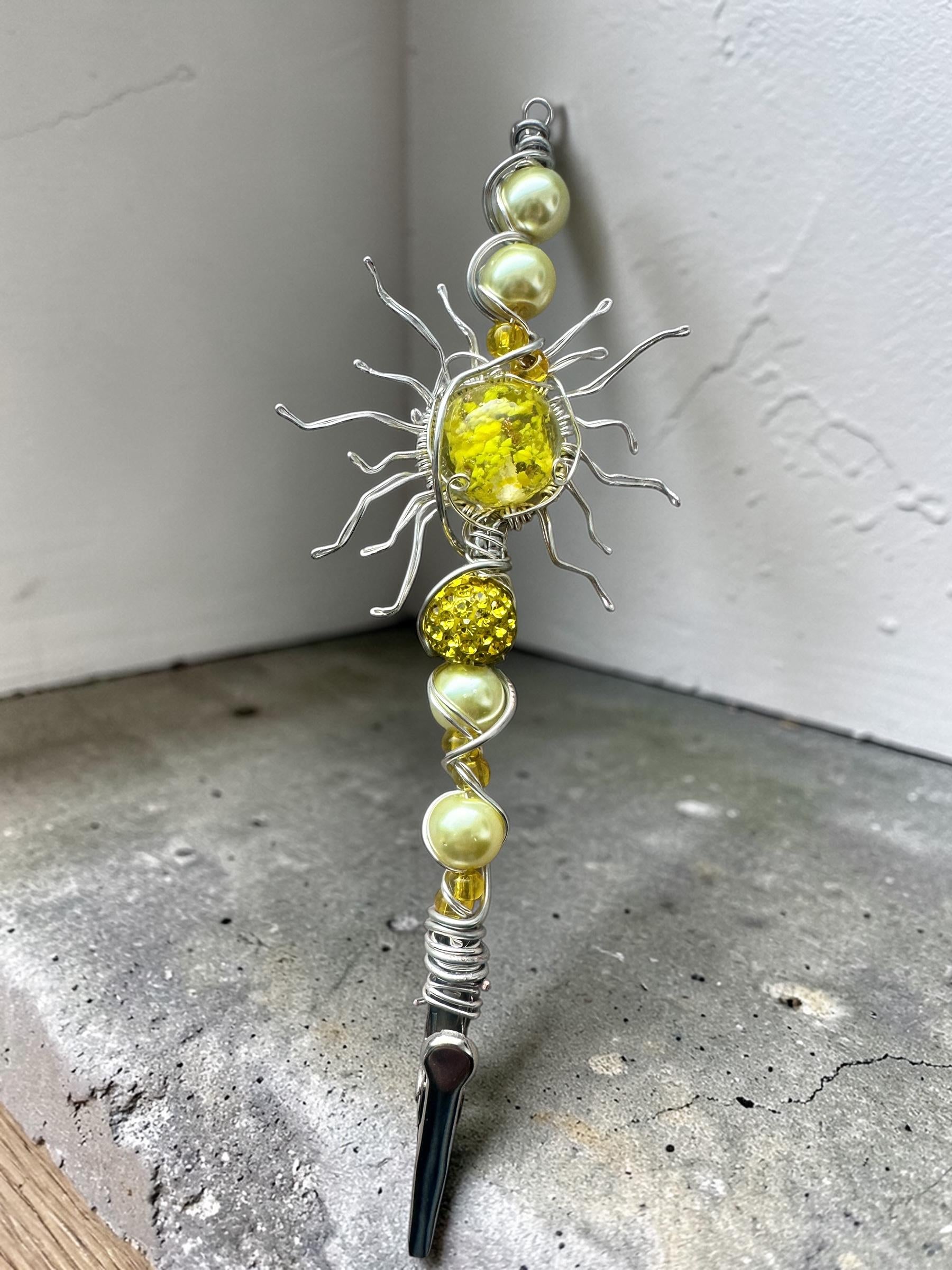 Handmade Solar Sun ATM Card Clip – Wire Wrapped Crystal Beaded Debit Card Grabber