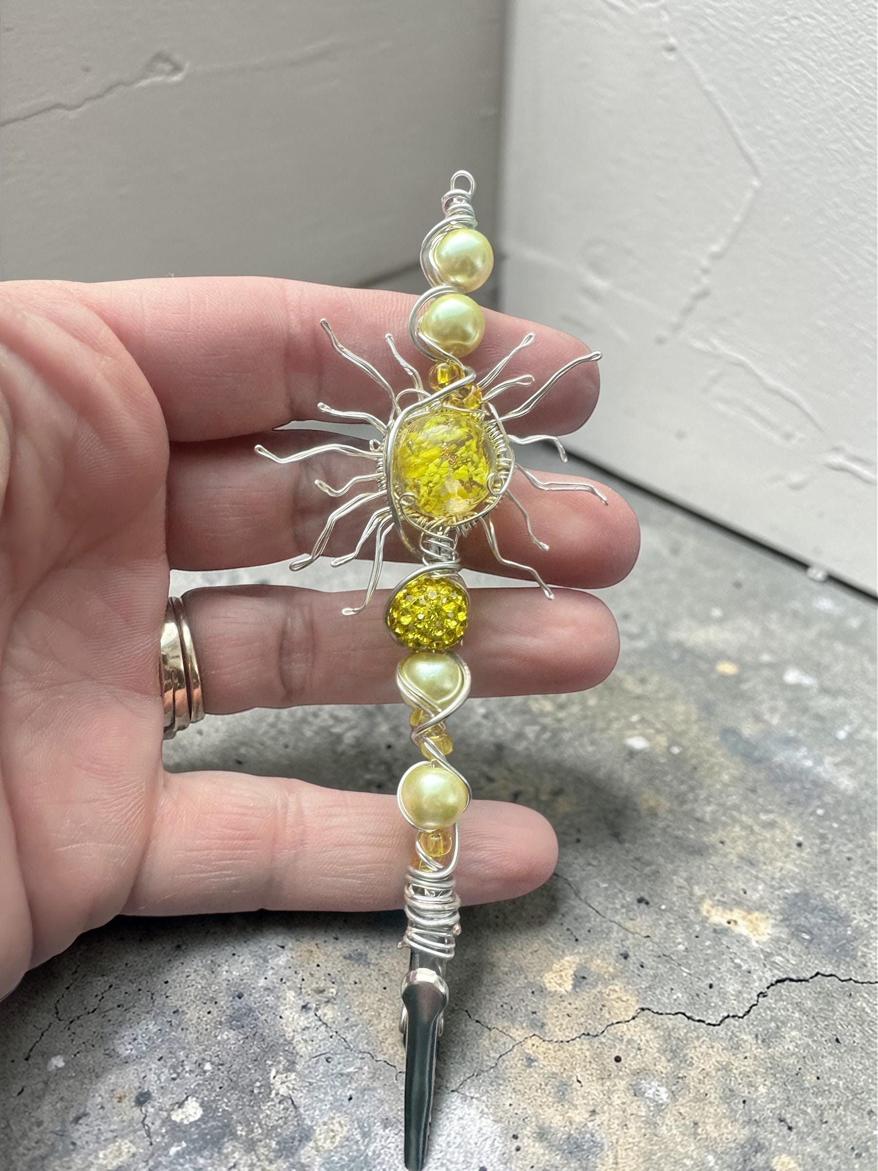 Handmade Solar Sun ATM Card Clip – Wire Wrapped Crystal Beaded Debit Card Grabber