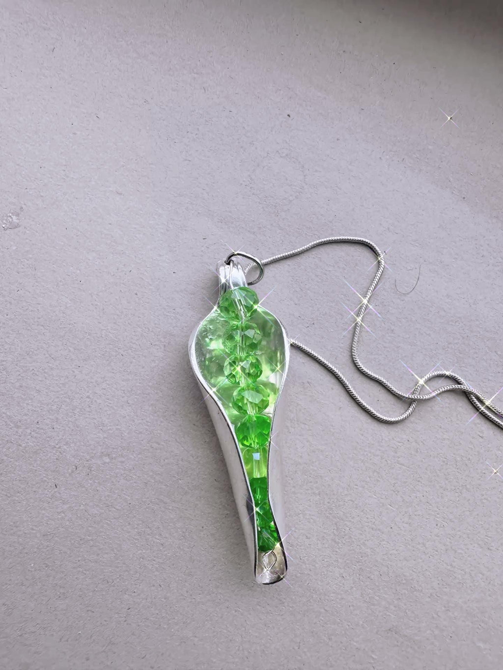 Spoon Upcycled Necklace Sweet Pea Pod – Crystal Garden Pod Pendant – Upcycled Silverware Jewelry