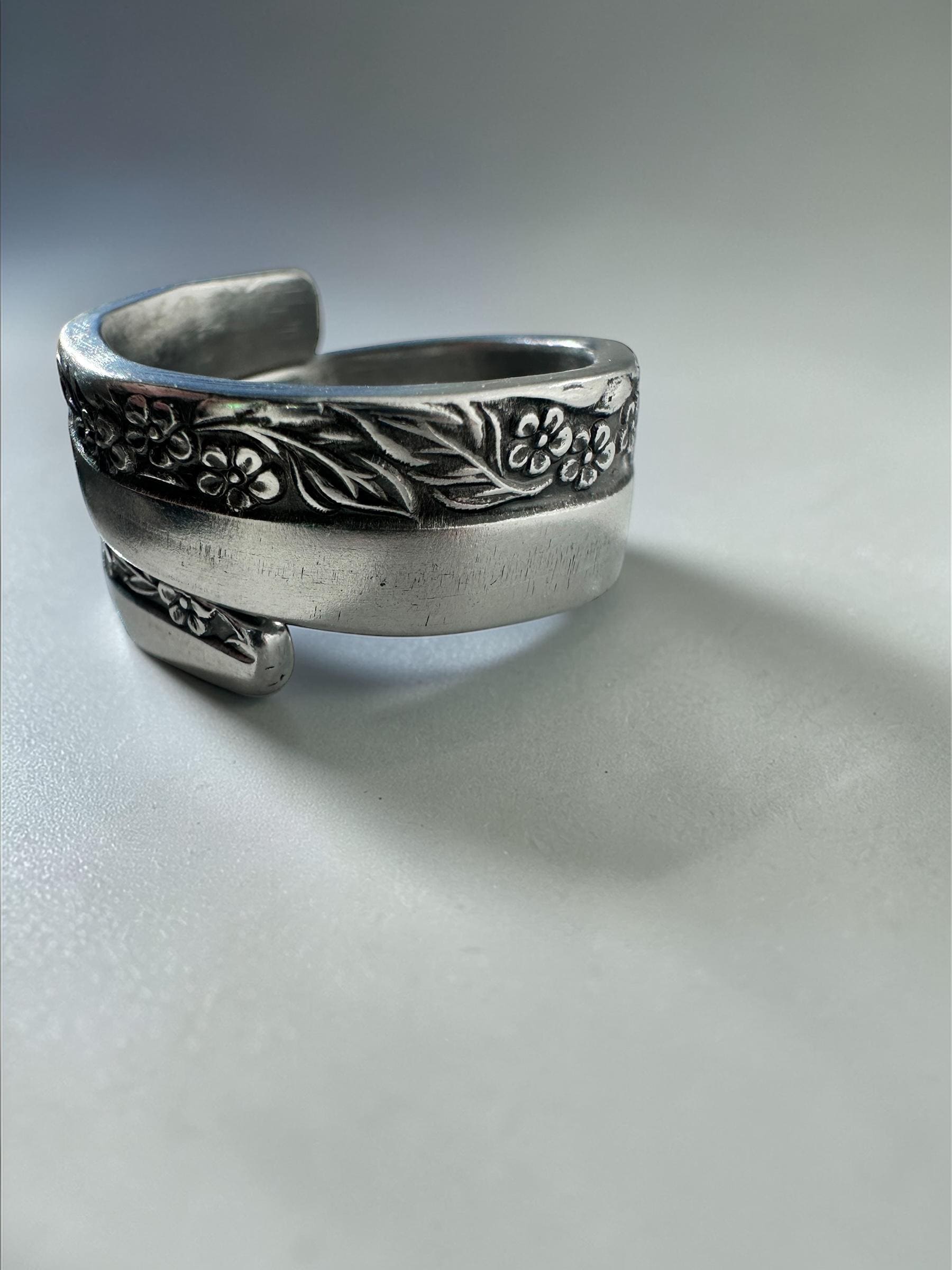 Vintage Coventry Floral Spoon Ring – Upcycled Stainless Steel Jewelry – Pick Size