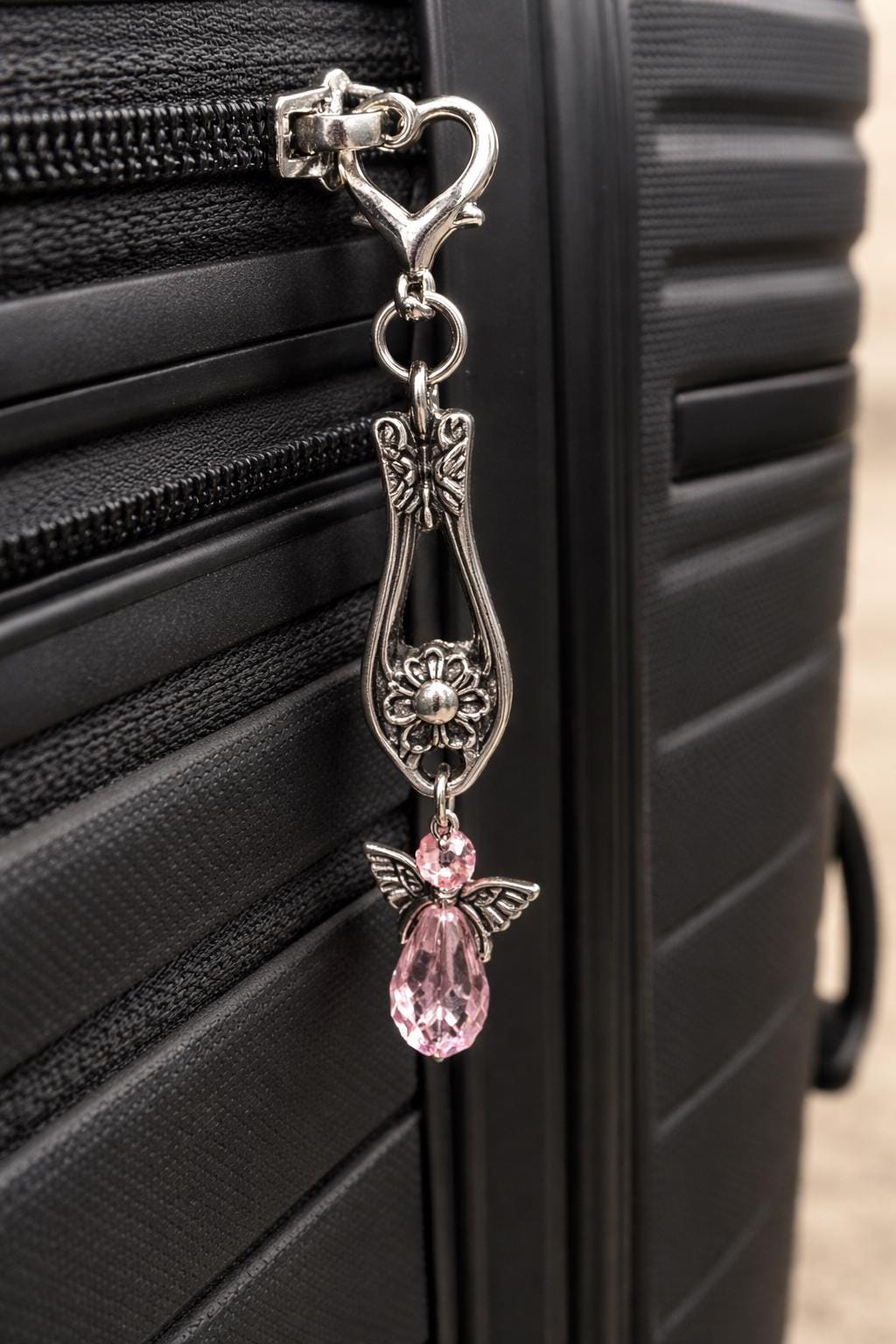 Handmade Angel Luggage Zipper Pull – Vintage Spoon Charm, Crystal Travel Bag Accessory