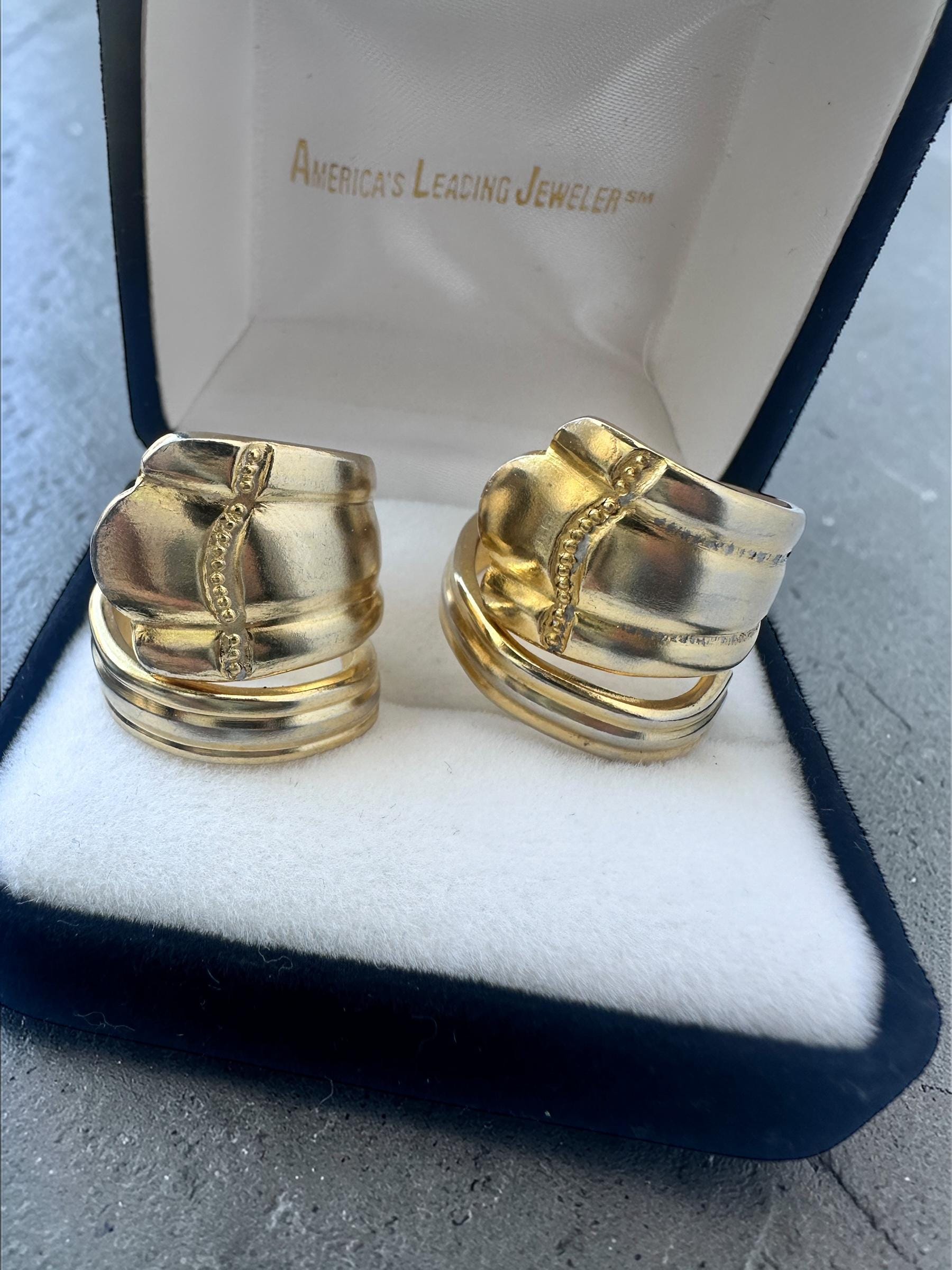 Gold Spoon Ring – Vintage Inspired Wrap Band with Crystal Accent