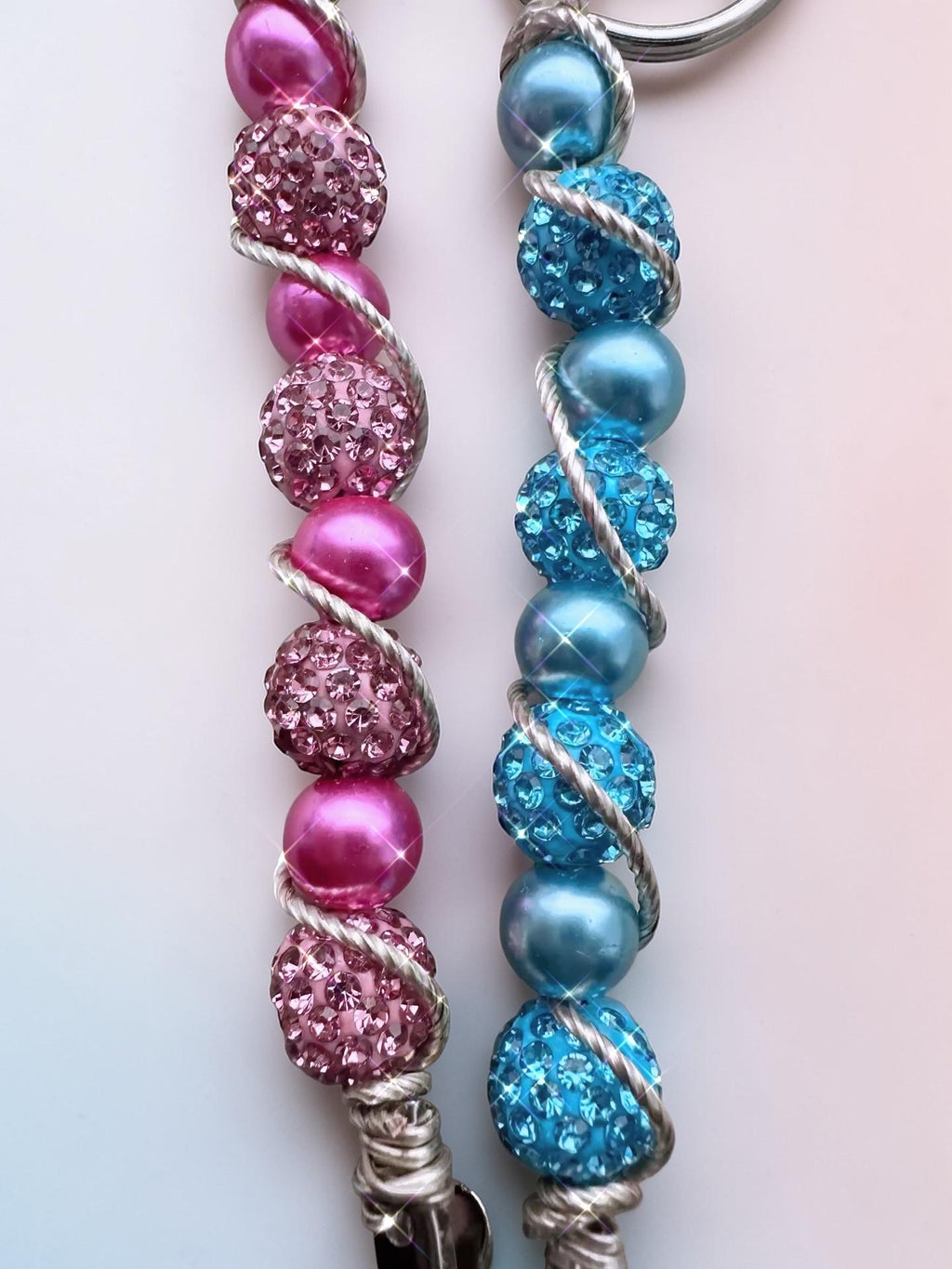 Beaded ATM Card Clip – Wire Wrapped Rhinestone Keychain – Pink or Blue Sparkle Grabber Tool