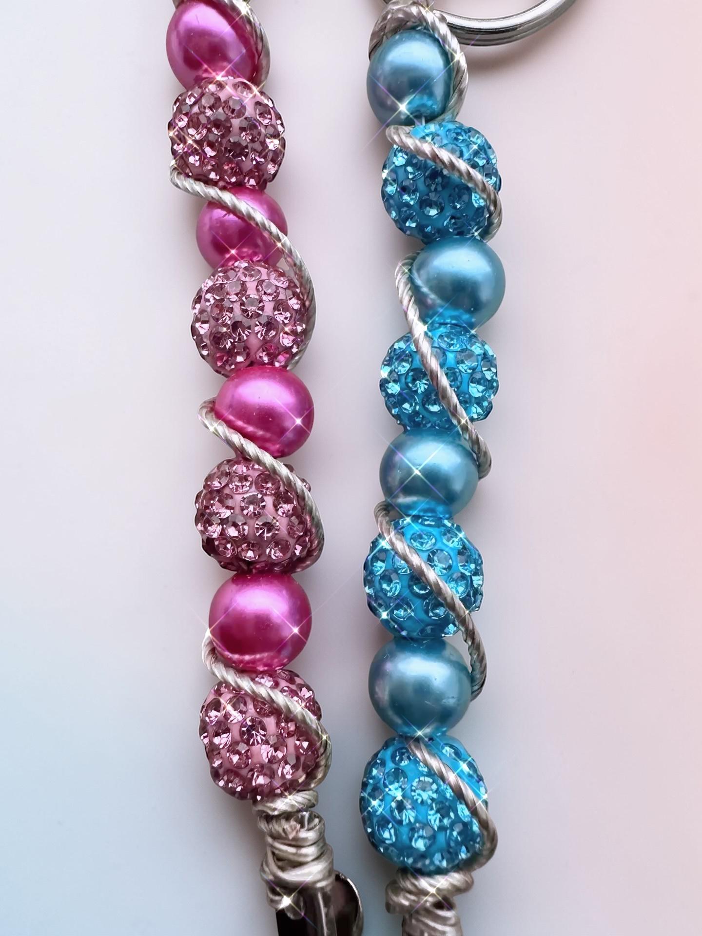 Beaded ATM Card Clip – Wire Wrapped Rhinestone Keychain – Pink or Blue Sparkle Grabber Tool