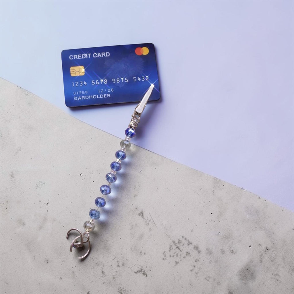 Ocean Crystal ATM Card Grabber – Long Nail Helper – Beaded Credit Card Puller with Gift Tin