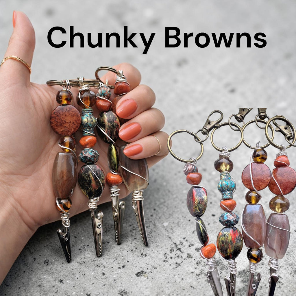 Wire Wrapped Beaded Card Grabber Keychain, Bracelet Helper Tool, Long Nail Clip