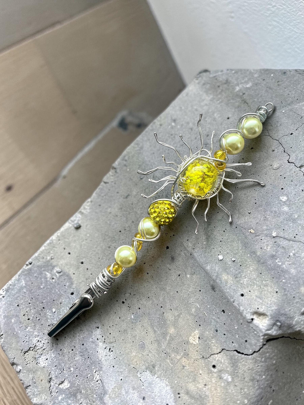 Handmade Solar Sun ATM Card Clip – Wire Wrapped Crystal Beaded Debit Card Grabber