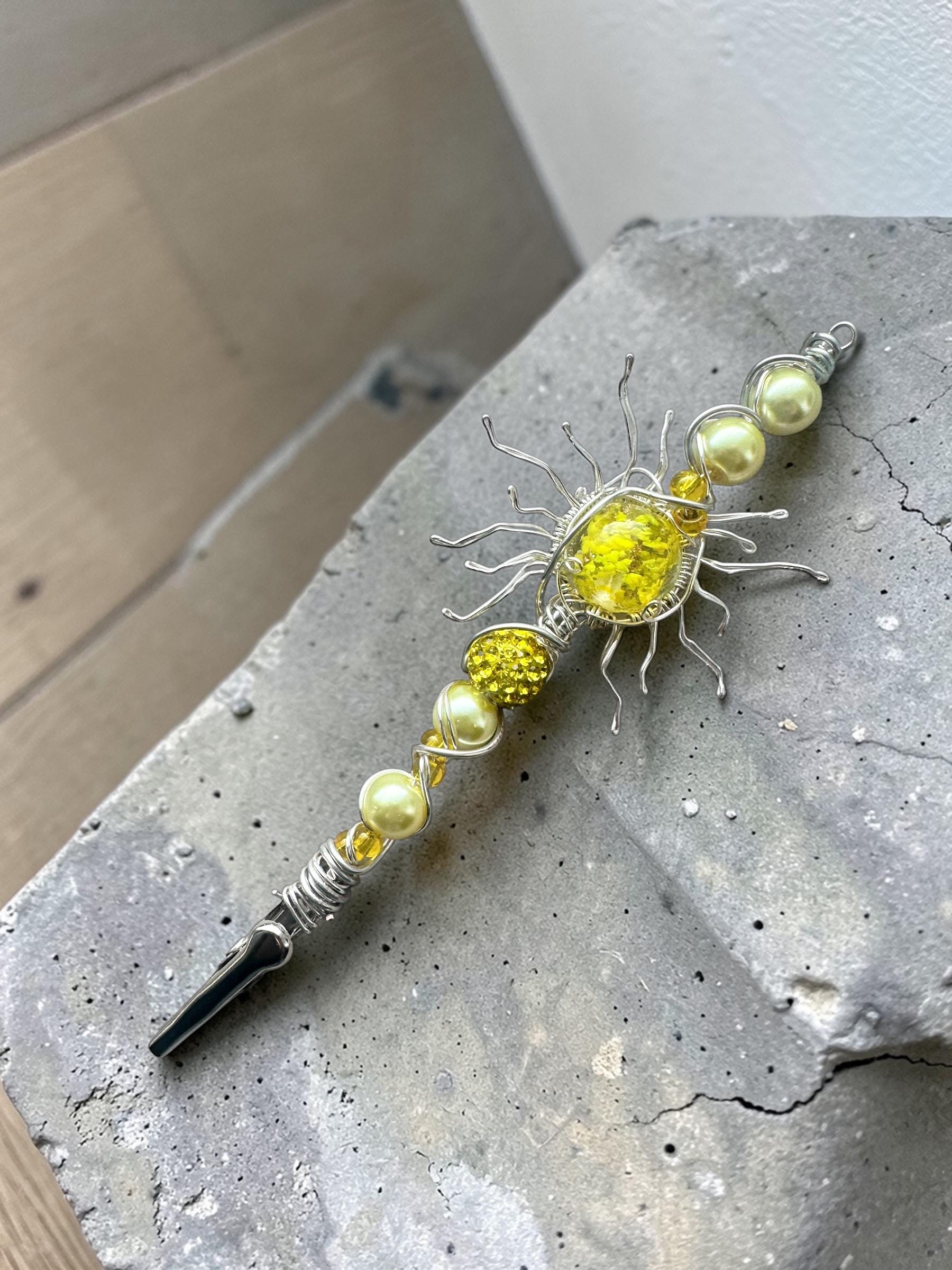 Handmade Solar Sun ATM Card Clip – Wire Wrapped Crystal Beaded Debit Card Grabber