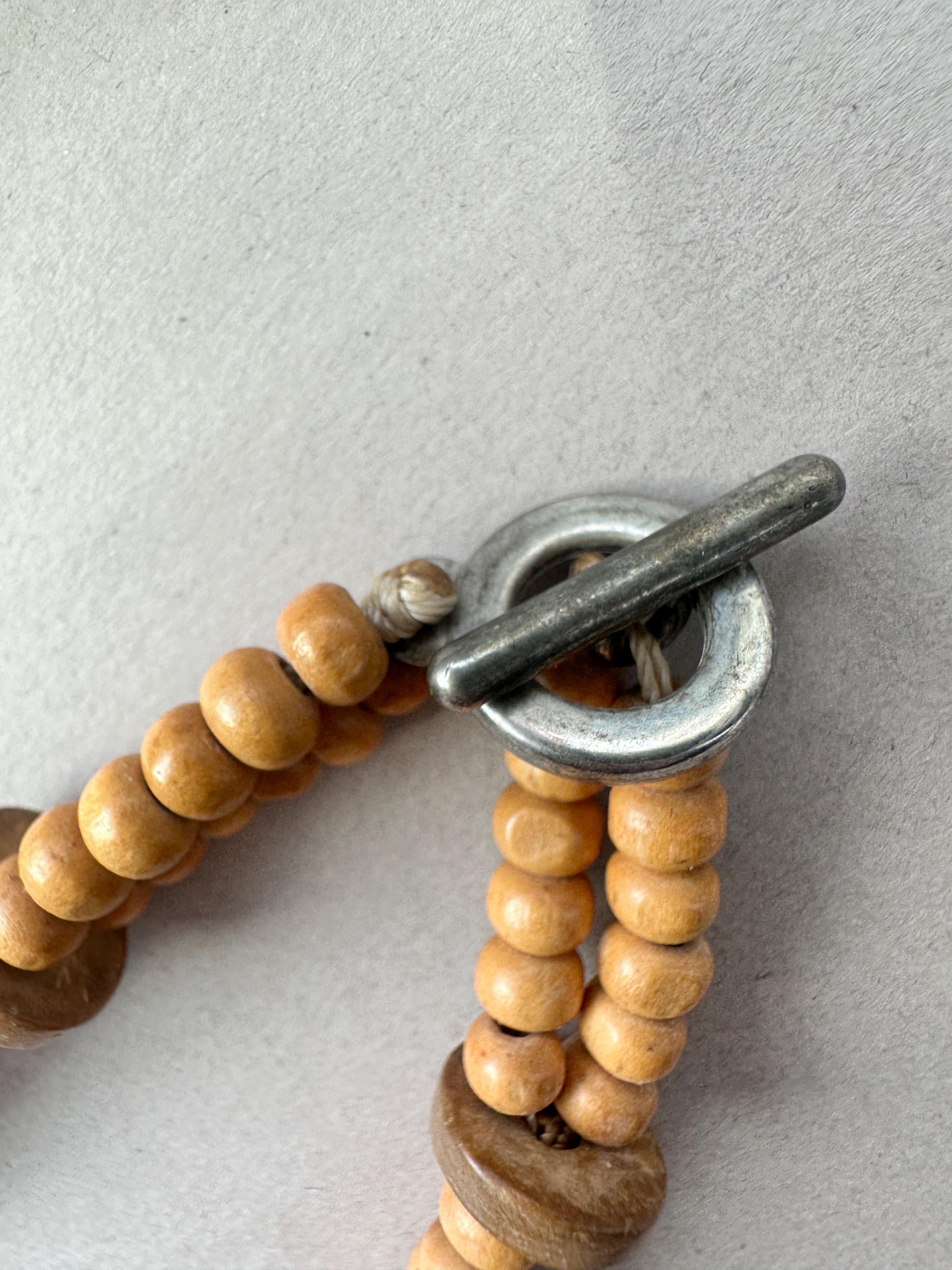 Boho Wooden Bead Necklace with Banded Agate Pendant | Earth Tone Statement Jewelry