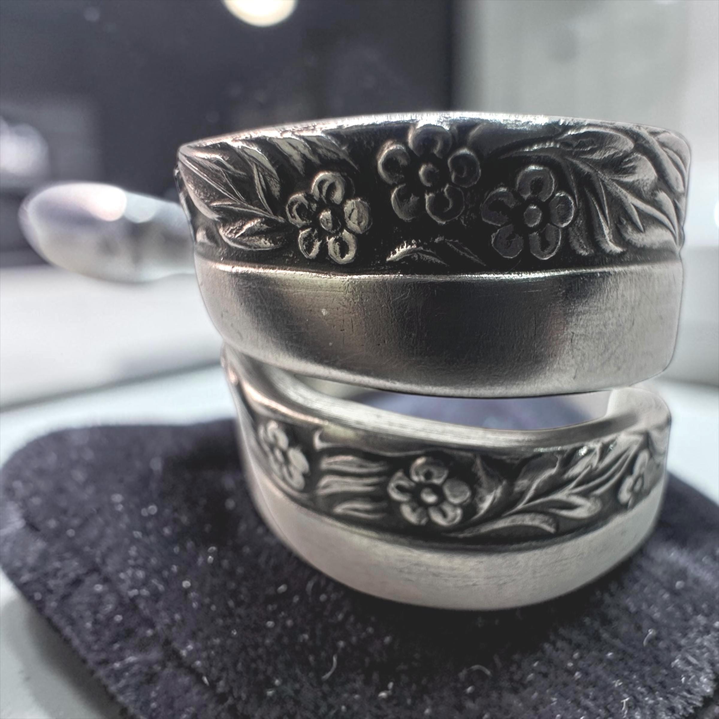 Vintage Coventry Floral Spoon Ring – Upcycled Stainless Steel Jewelry – Pick Size