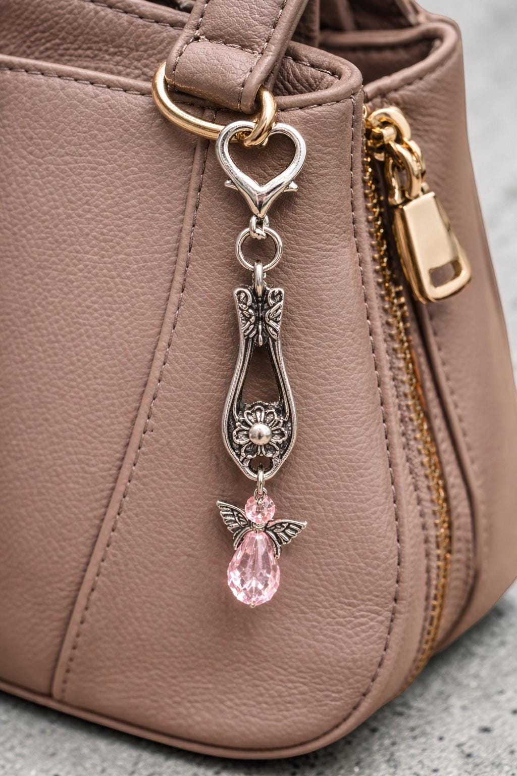 Handmade Angel Luggage Zipper Pull – Vintage Spoon Charm, Crystal Travel Bag Accessory