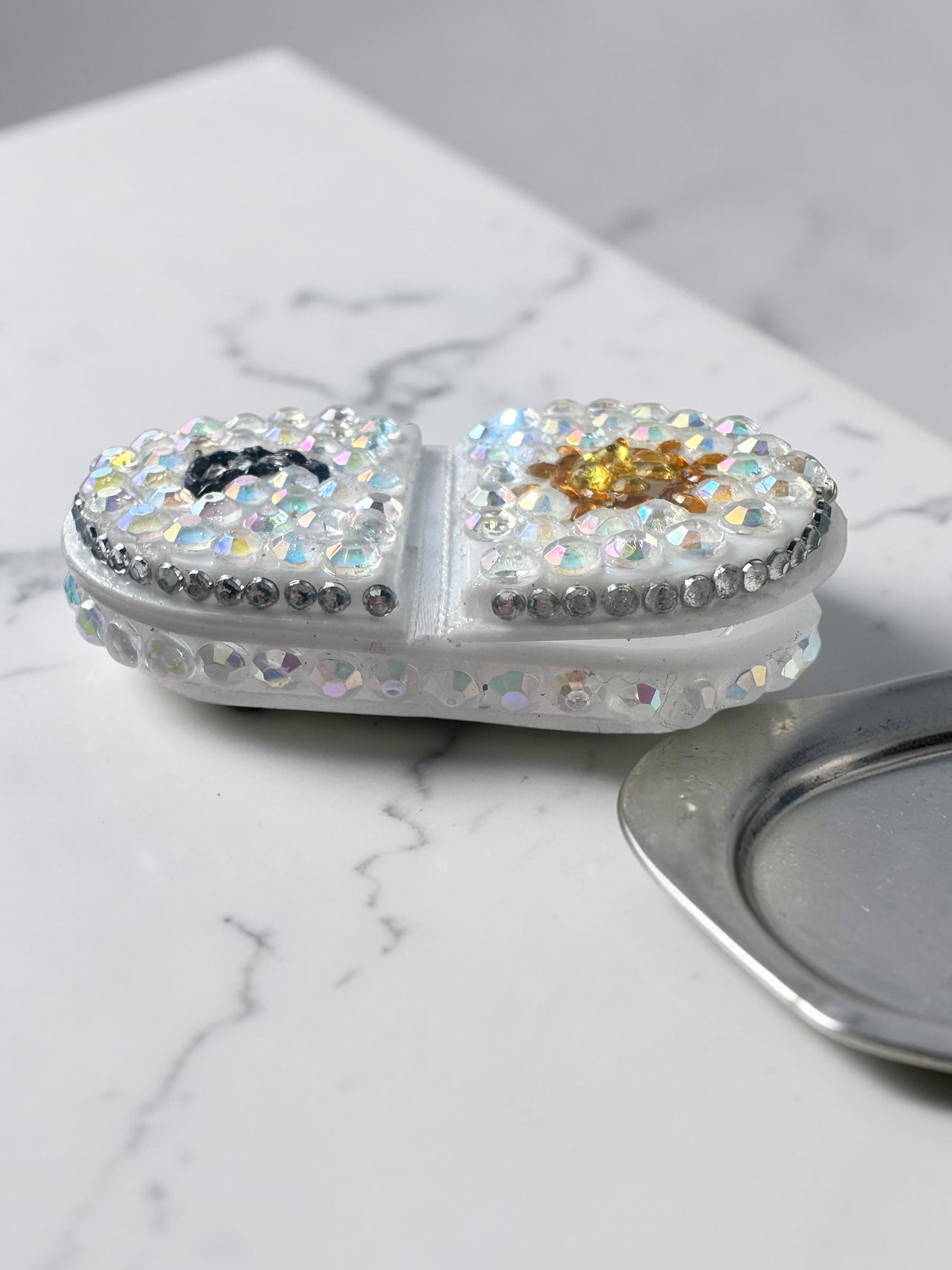 Sparkly Sun Moon Pill Case, Celestial Rhinestone Trinket Box, Mini Travel Holder, Organizer