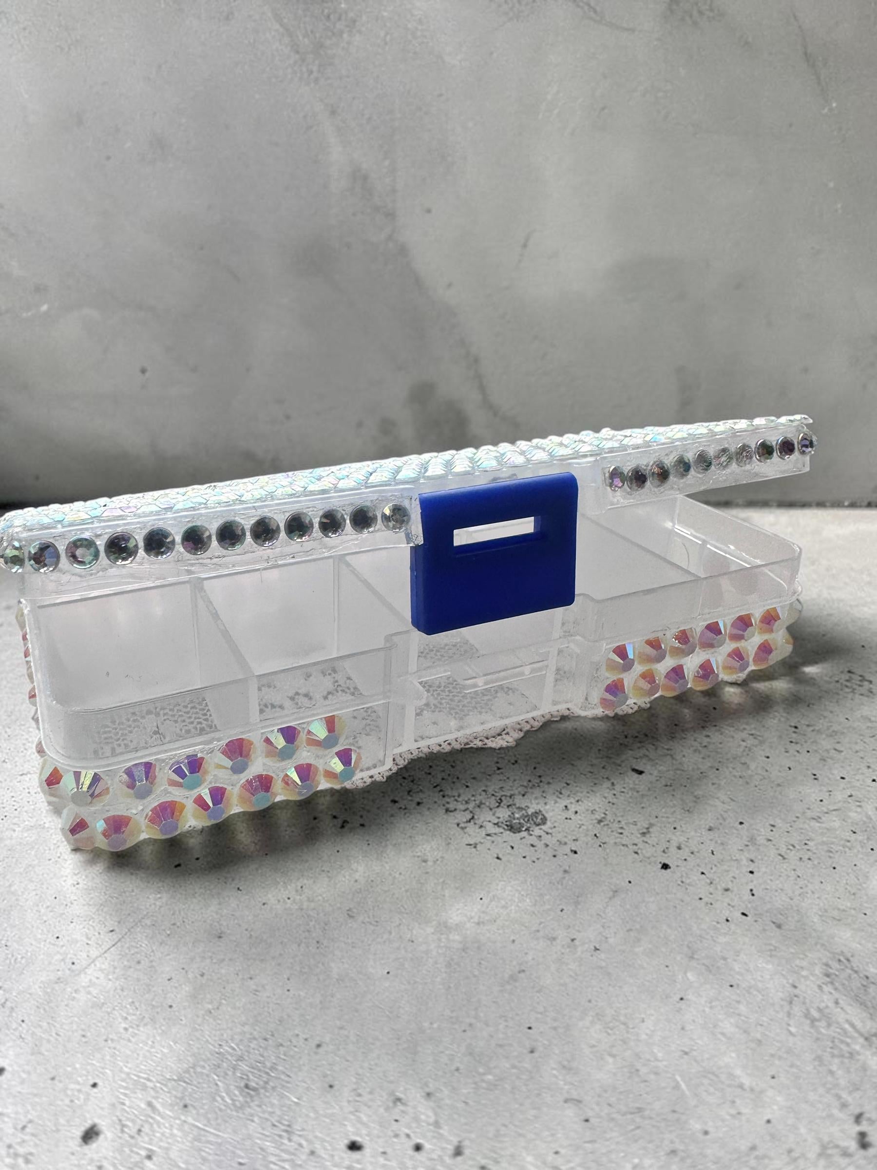 Hand-Decorated Rhinestone Organizer Box, Lace Jewelry Trinket Storage Case