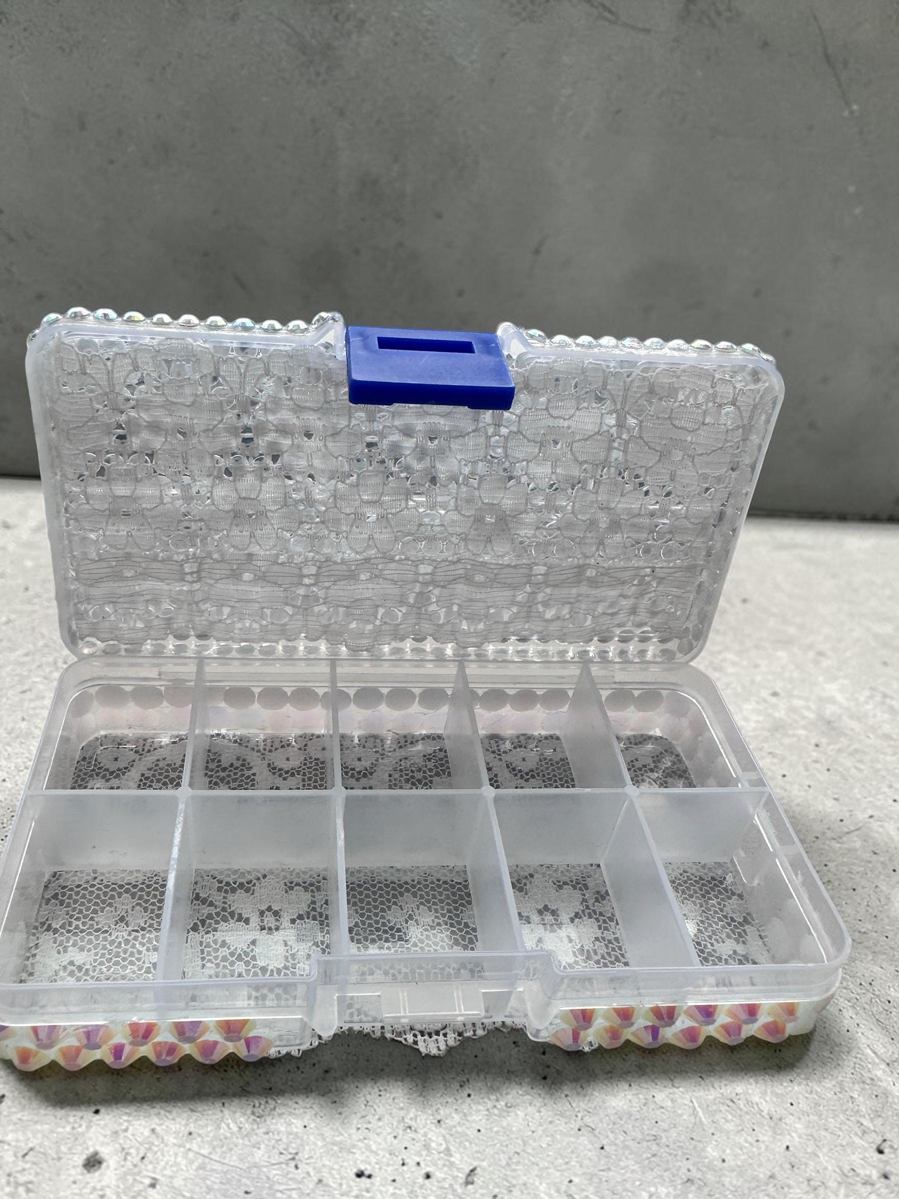 Hand-Decorated Rhinestone Organizer Box, Lace Jewelry Trinket Storage Case