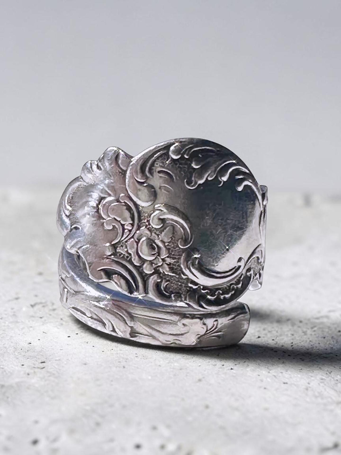 Vintage Silver Plated Spoon Ring | Rogers & Bro Floral Scroll Statement Ring