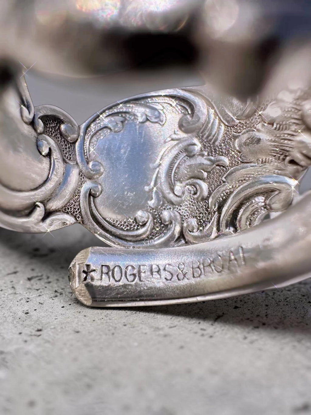 Vintage Silver Plated Spoon Ring | Rogers & Bro Floral Scroll Statement Ring