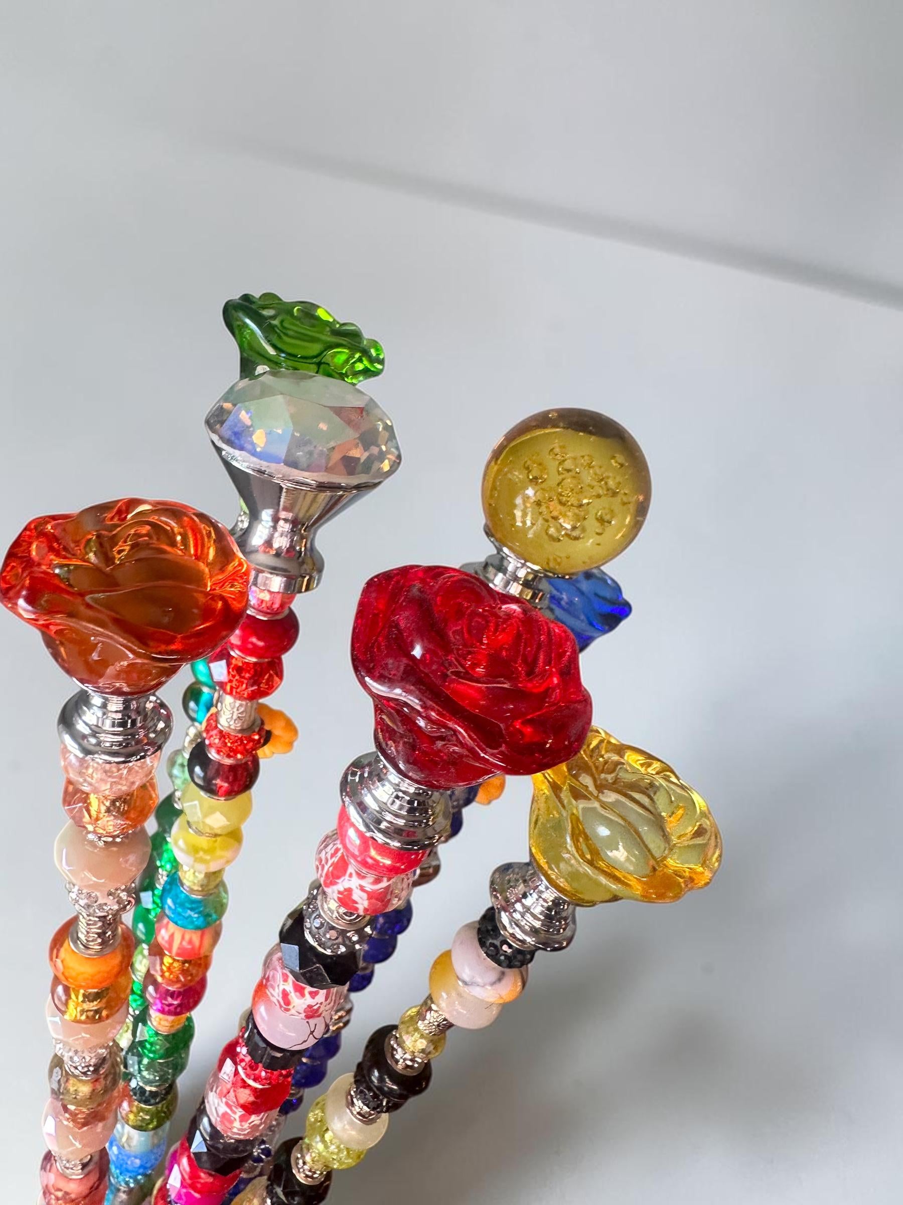 Garden fairy wands beaded  Colorful Plant Decor, Mystery Glass Toppers spring home decor