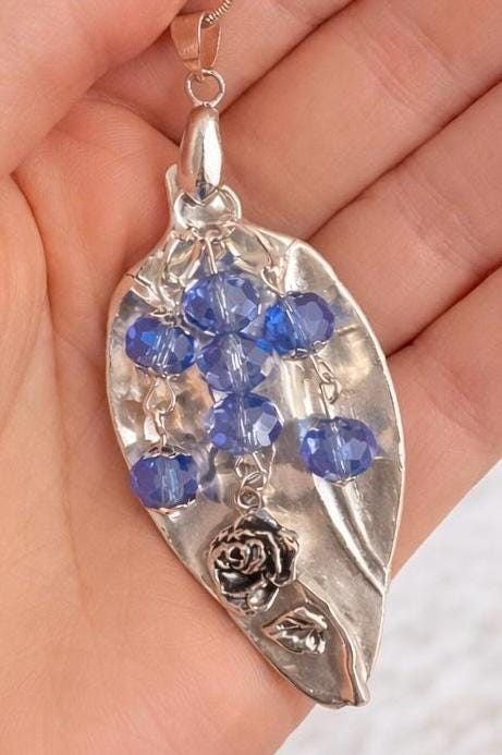 Upcycled Silver Plated Spoon Pendant Necklace, Vintage Floral Silverware Jewelry