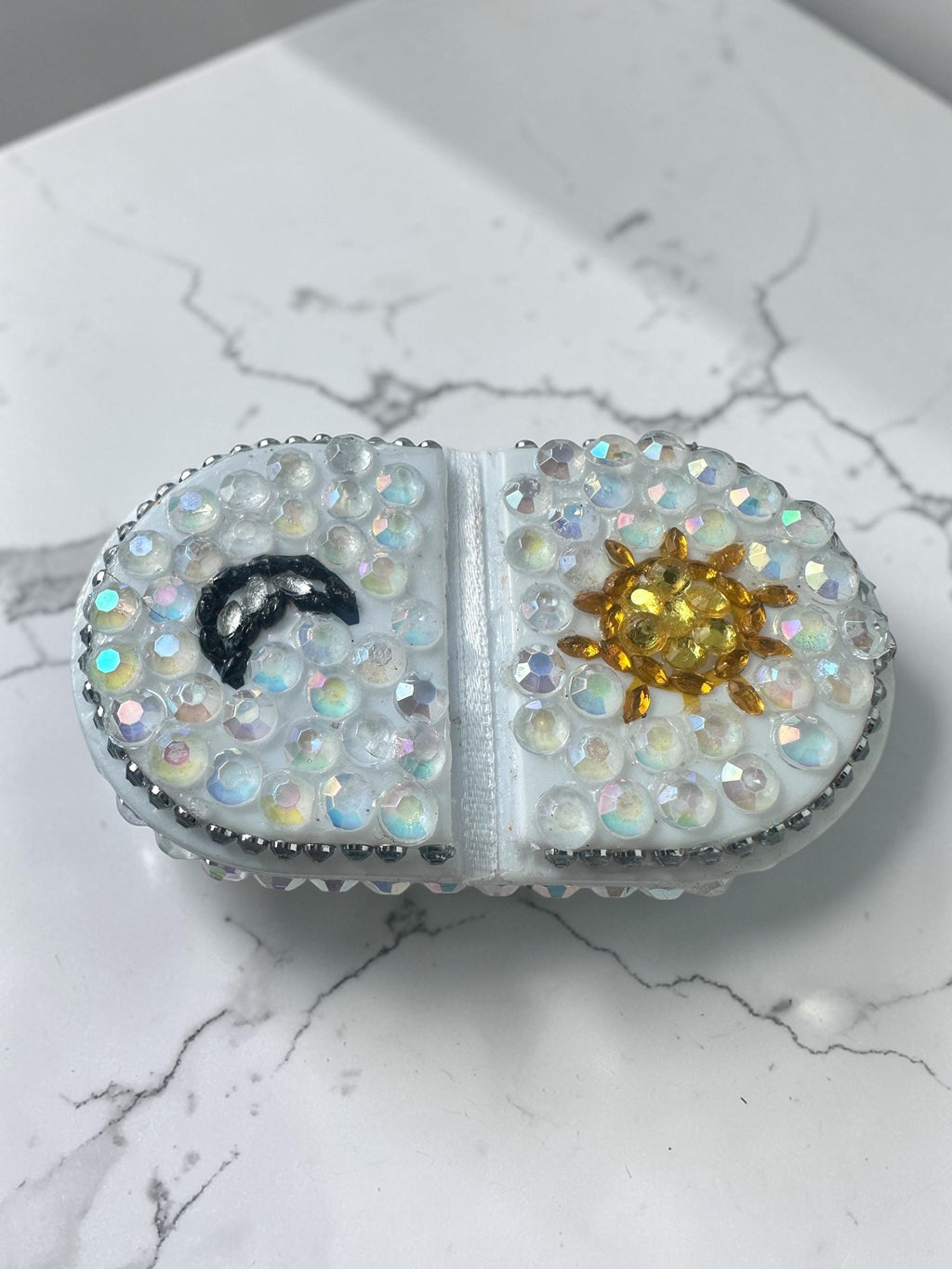 Sparkly Sun Moon Pill Case, Celestial Rhinestone Trinket Box, Mini Travel Holder, Organizer