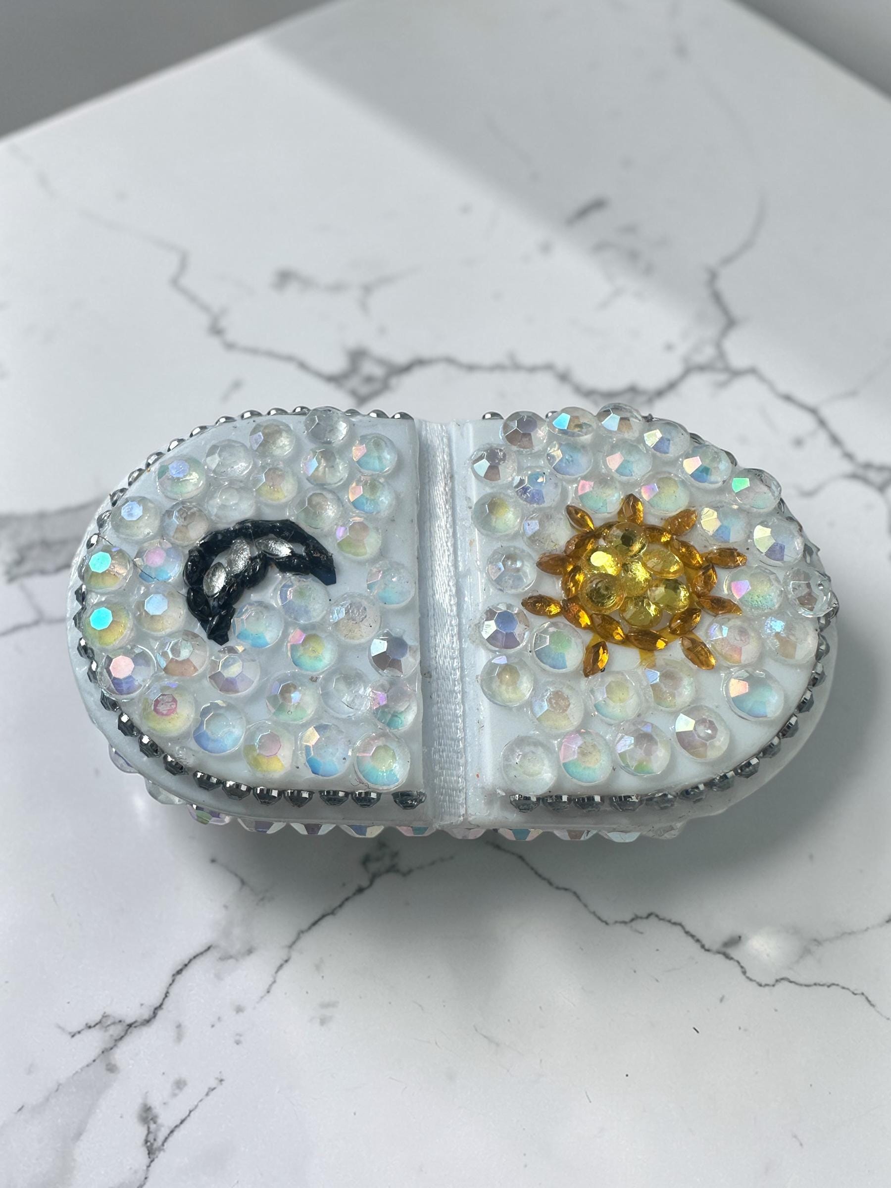 Sparkly Sun Moon Pill Case, Celestial Rhinestone Trinket Box, Mini Travel Holder, Organizer