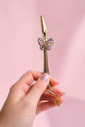 Butterfly Crystal ATM Card Clip – Long Nail Helper & Bracelet Fastener – Gold Sparkle Hand Tool