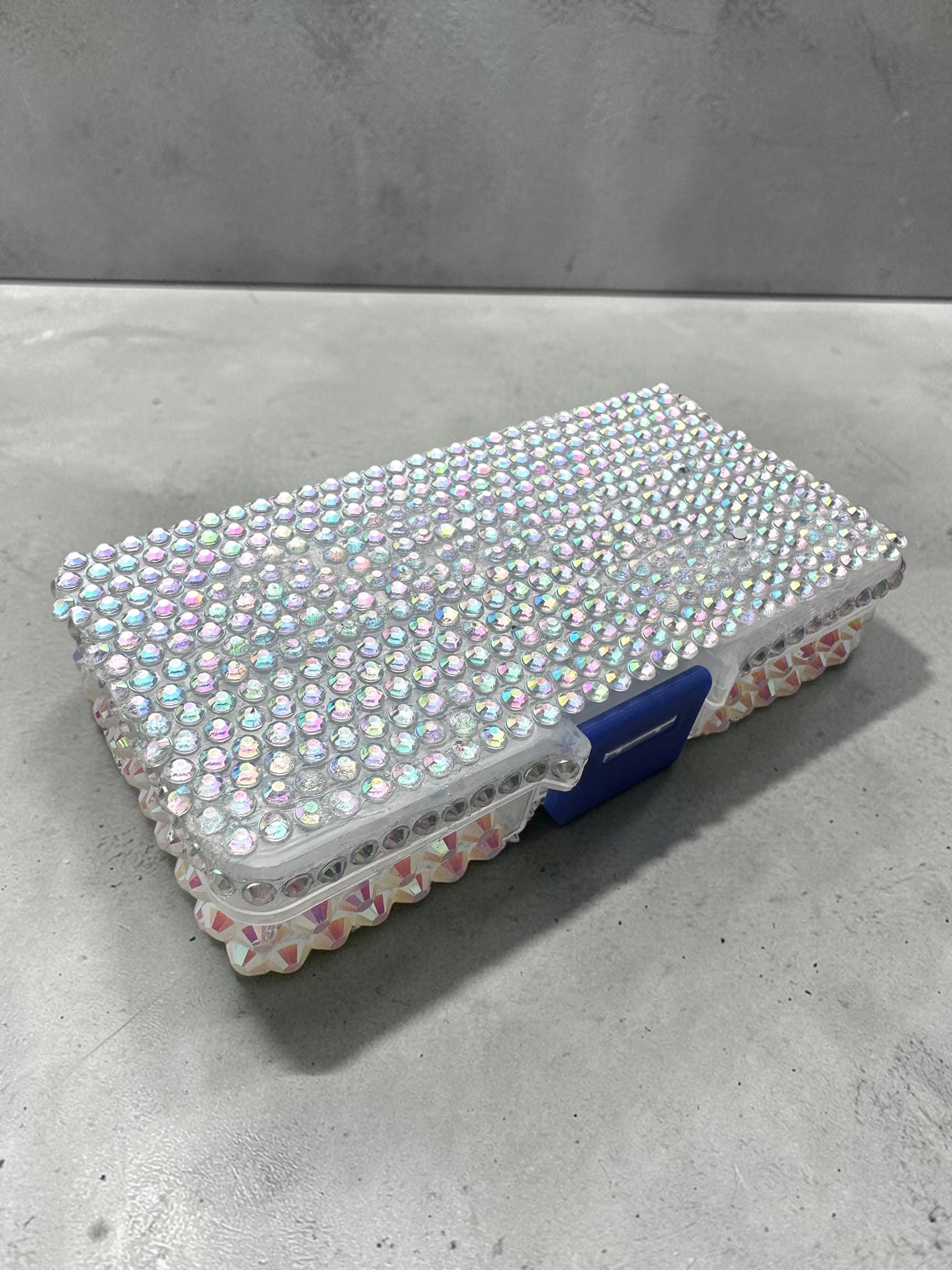 Hand-Decorated Rhinestone Organizer Box, Lace Jewelry Trinket Storage Case