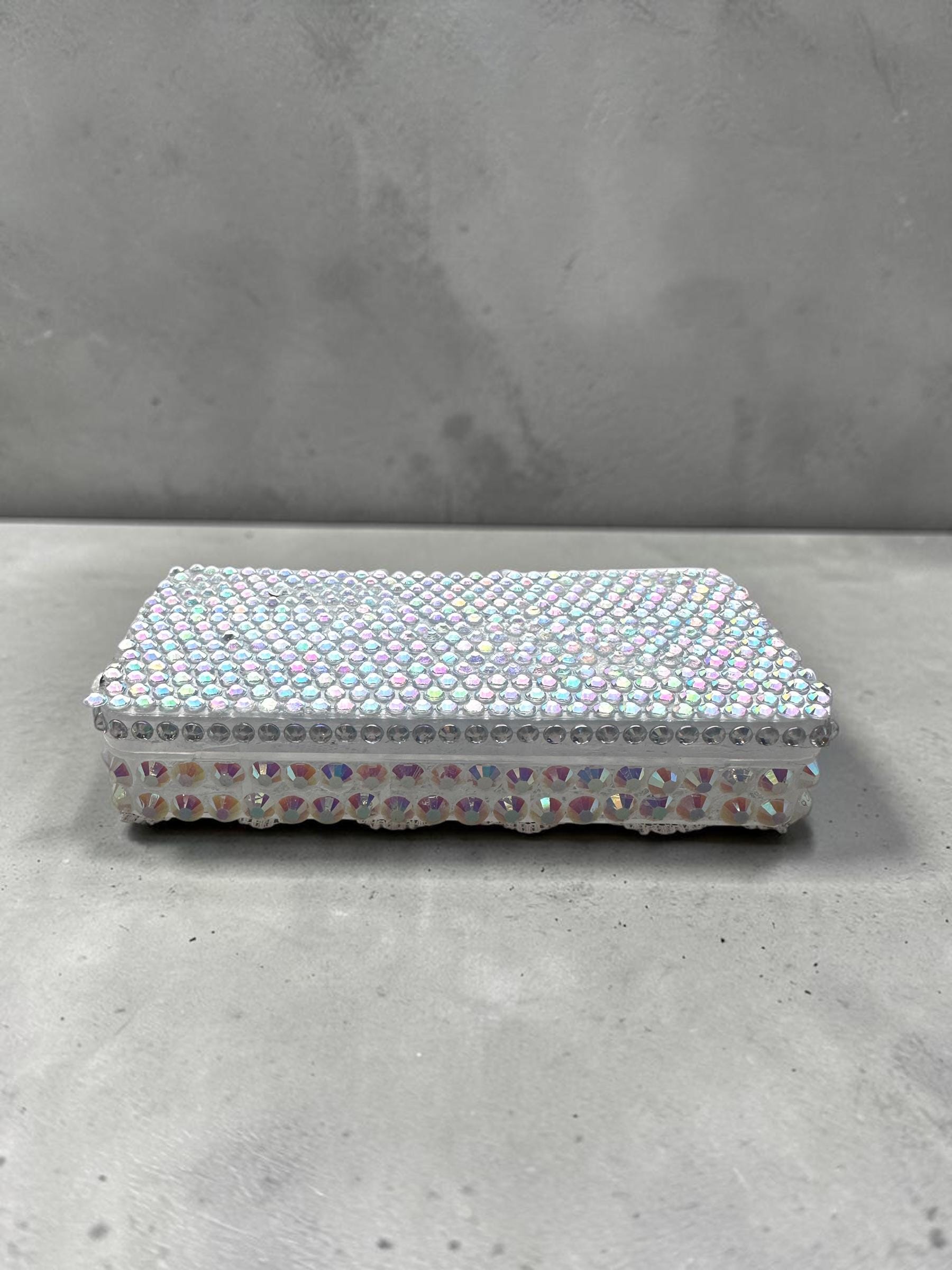 Hand-Decorated Rhinestone Organizer Box, Lace Jewelry Trinket Storage Case