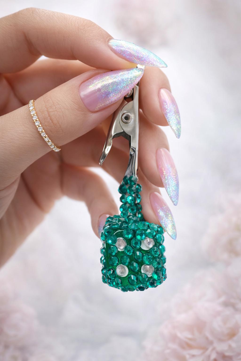 Emerald Green Rhinestone ATM Card Clip, Handmade Bling Grabber, Bracelet Helper, Purse Charm