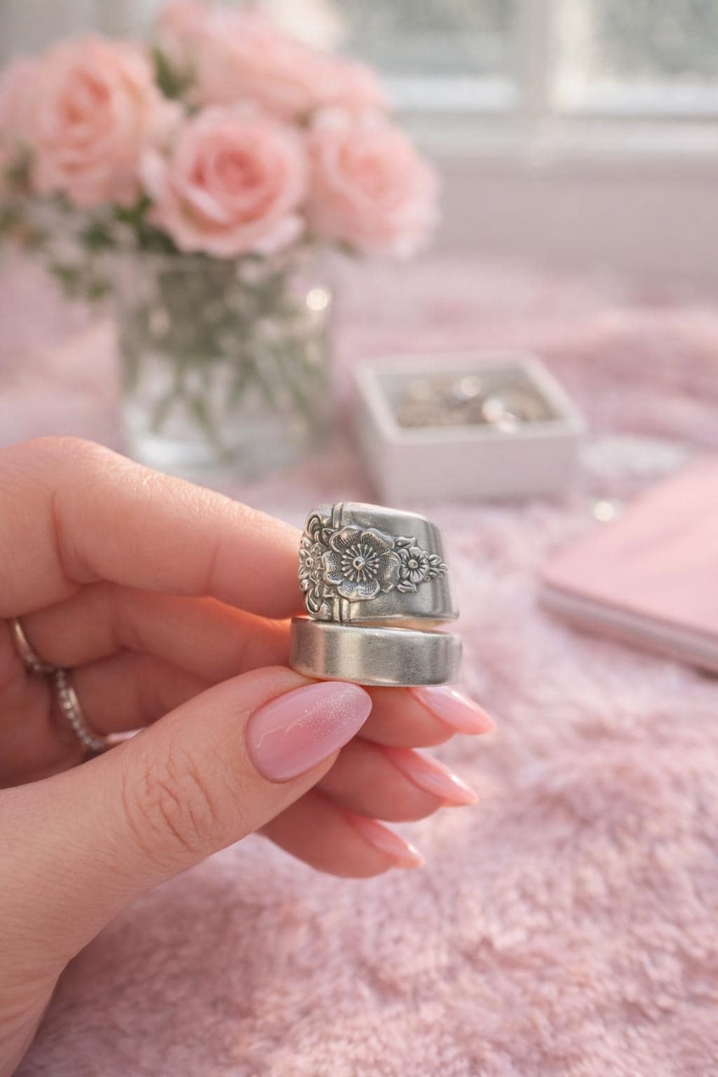 Spoon Ring –  Vintage Wm Rogers Daffodil Edwardian Floral Silverplate Jewelry