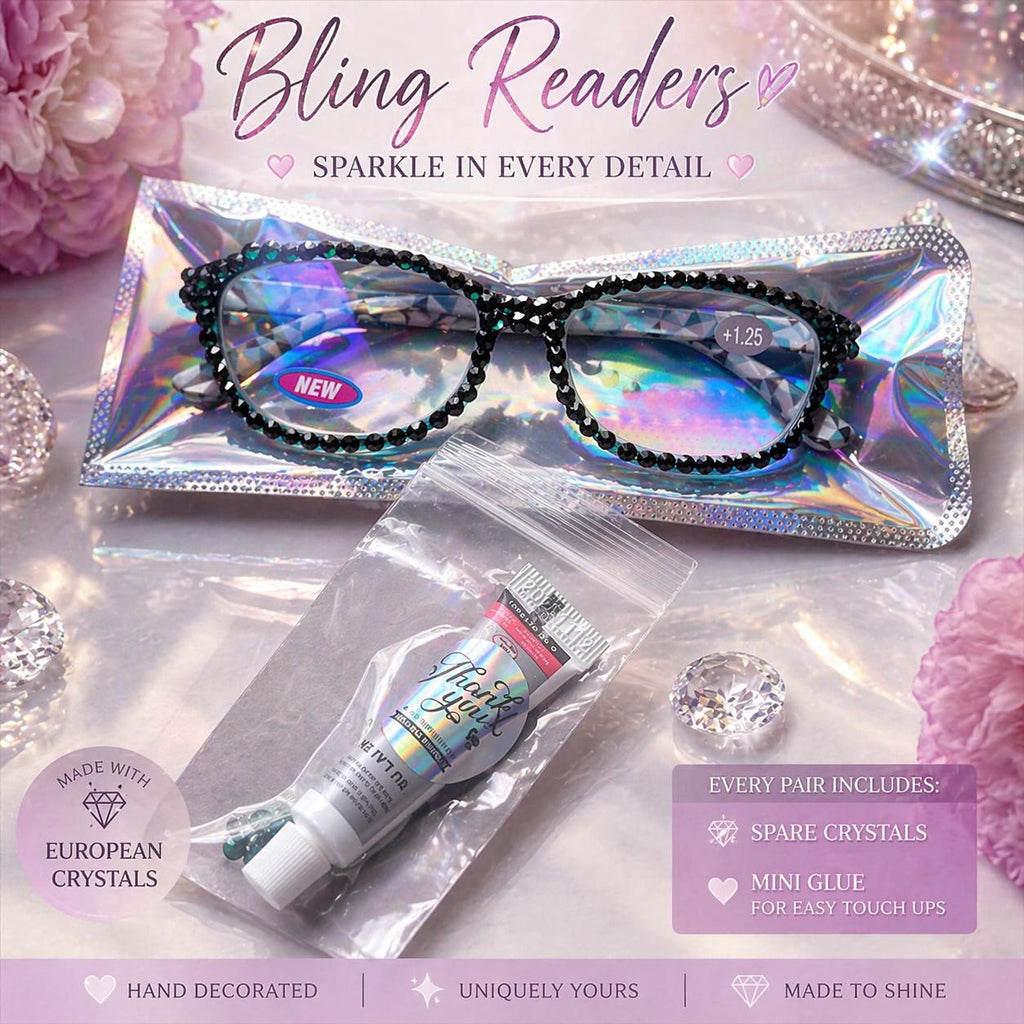 European Crystal Reading Glasses – Bling Rhinestone Readers +1.00–3.25 – Sparkly Eye Eyewear, Includes Care Kit