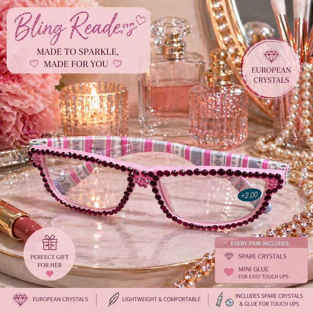 European Crystal Reading Glasses – Bling Rhinestone Readers +1.00–3.25 – Sparkly Eye Eyewear, Includes Care Kit