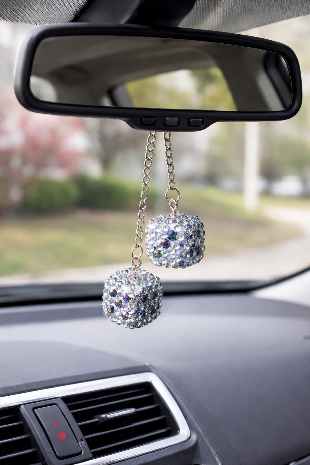 Bling Crystal Dice Charm – Dual Purpose ATM Card Grabber, Rear View Mirror Decor