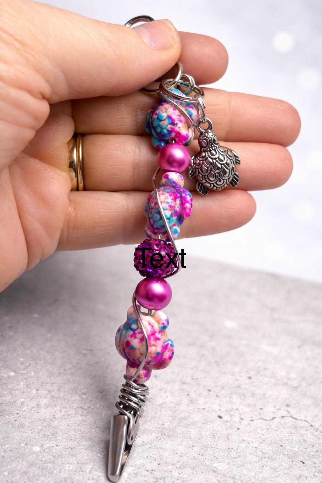 Handmade Turtle Beaded Bracelet Helper, ATM Card Clip, Purse Charm Keychain