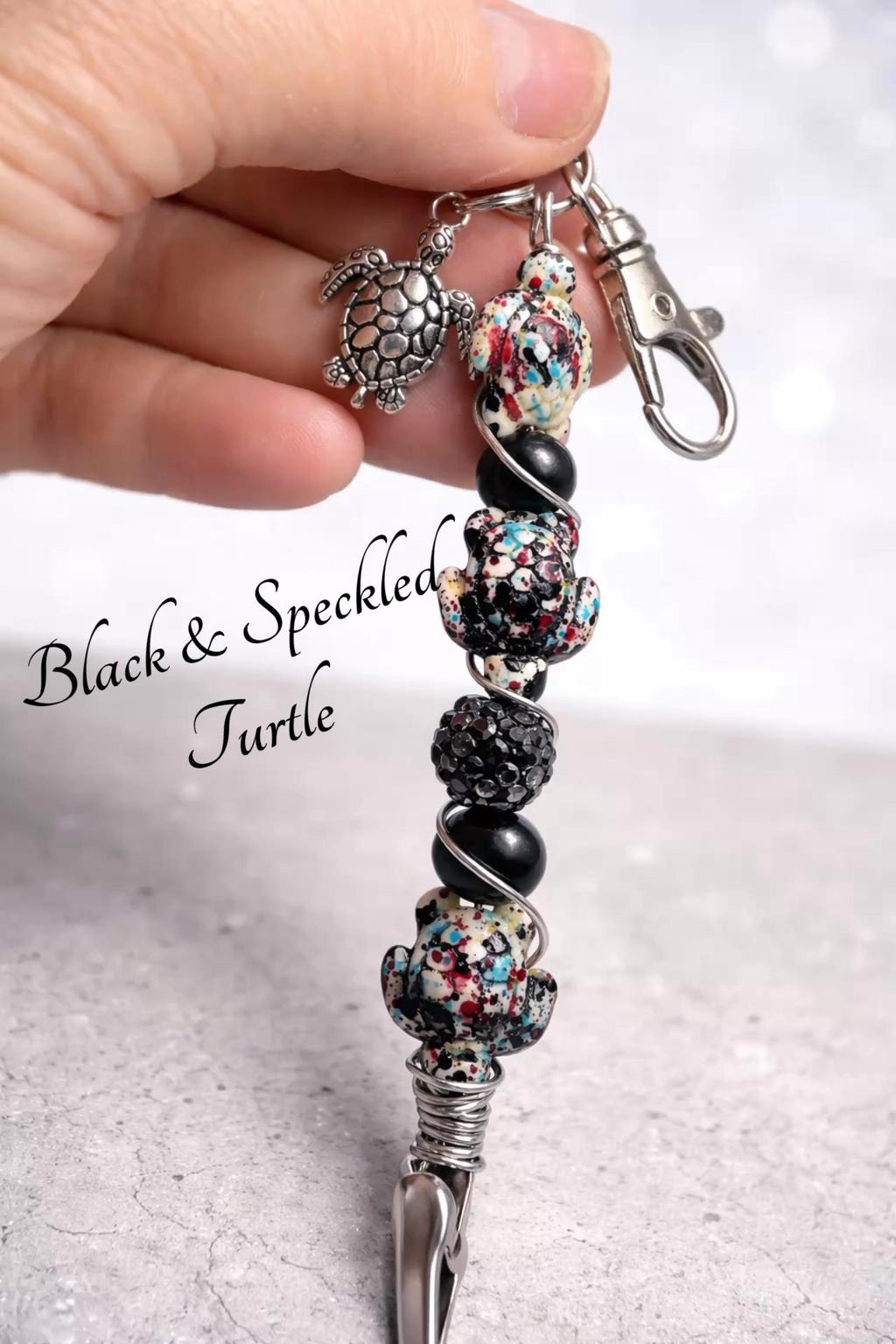 Handmade Turtle Beaded Bracelet Helper, ATM Card Clip, Purse Charm Keychain