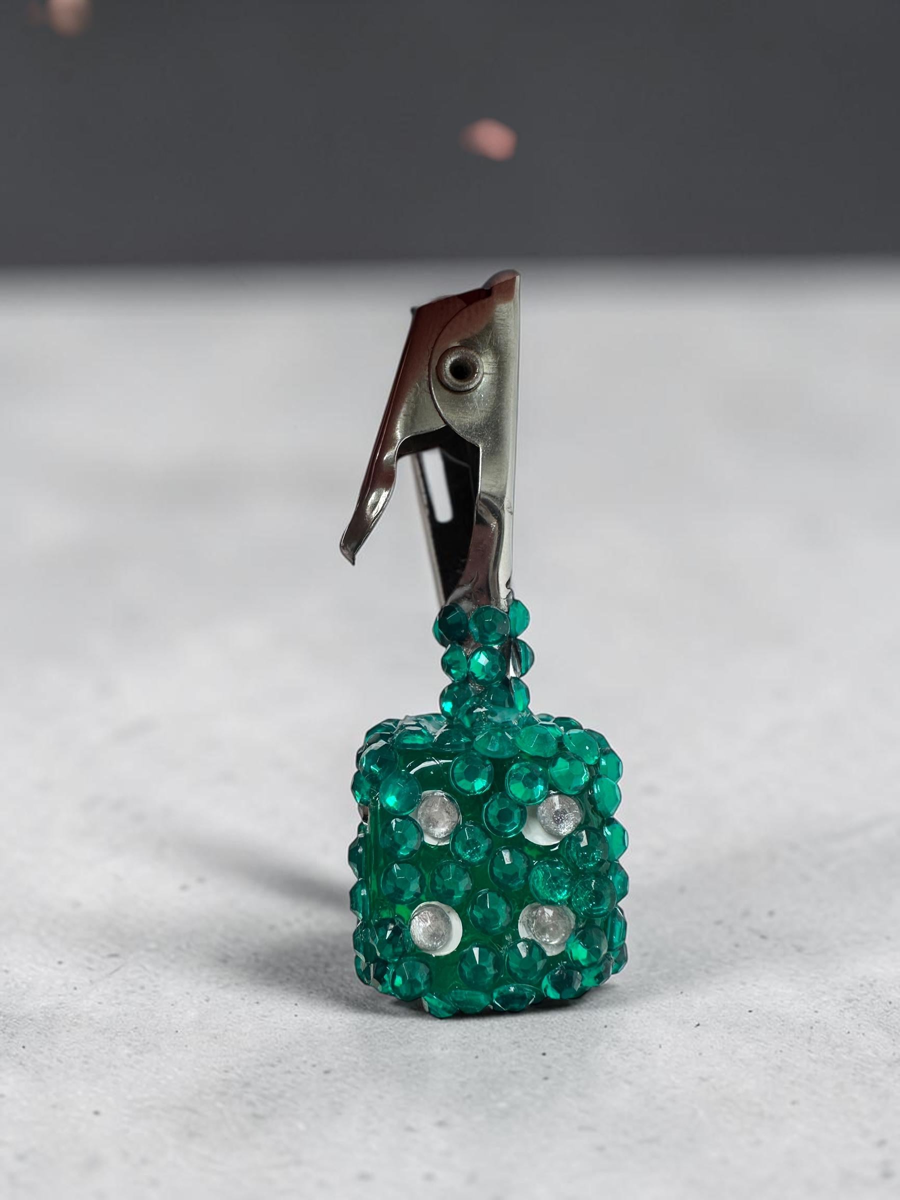 Emerald Green Rhinestone ATM Card Clip, Handmade Bling Grabber, Bracelet Helper, Purse Charm