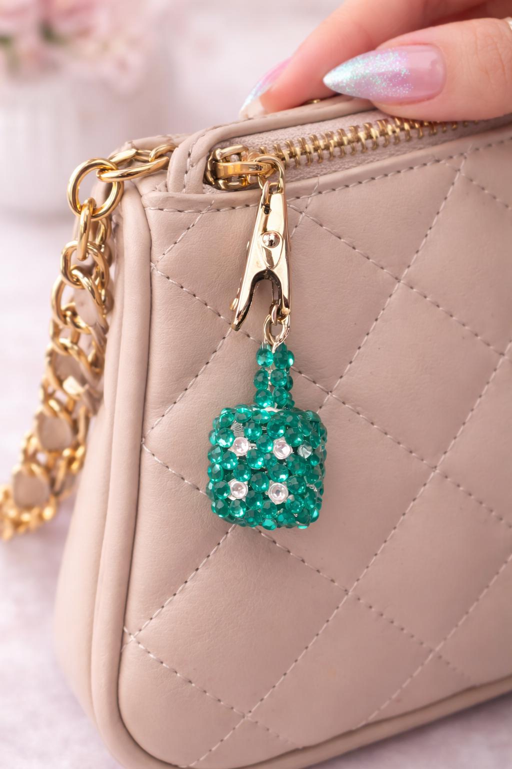 Emerald Green Rhinestone ATM Card Clip, Handmade Bling Grabber, Bracelet Helper, Purse Charm