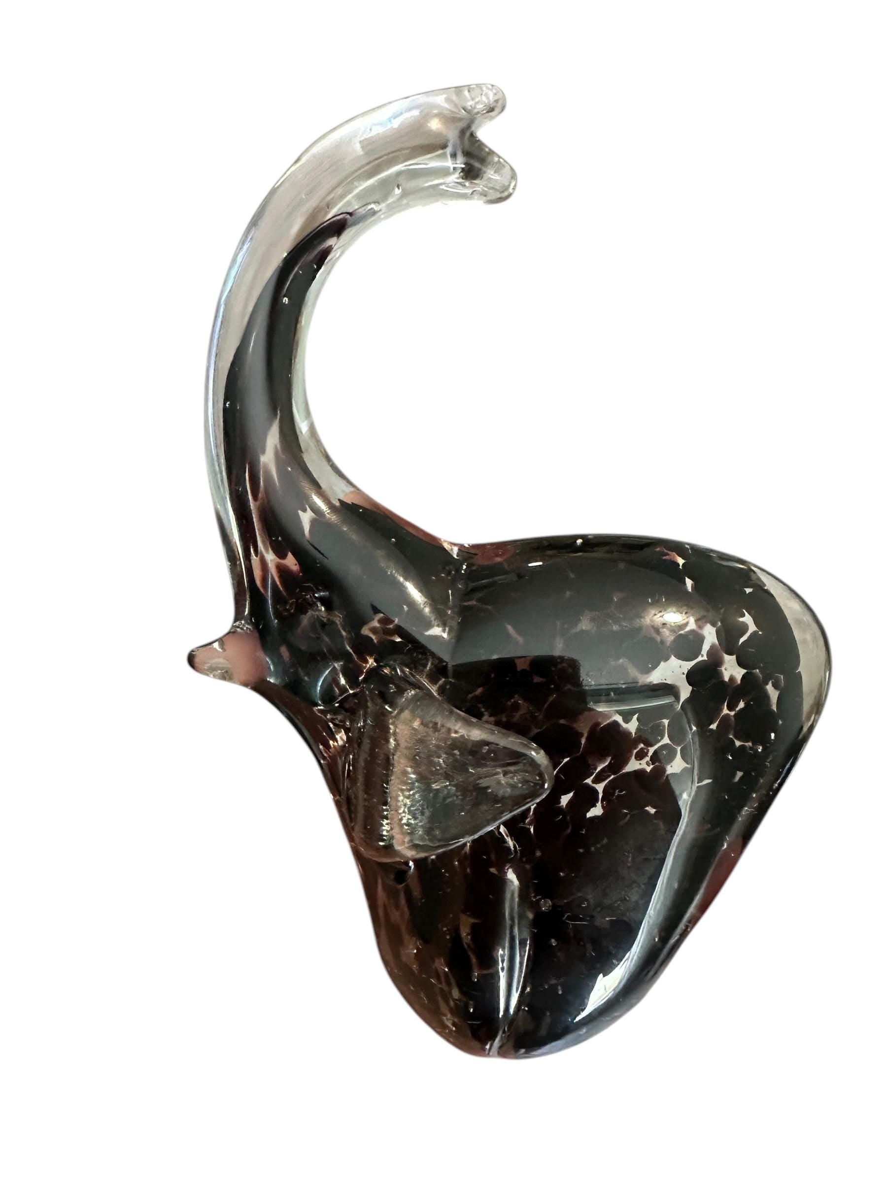 Vintage Murano Style Glass Elephant Figurine – Black Spotted Art Glass Sculpture – Hand Blown Elephant Decor – Collectible Glass Animal