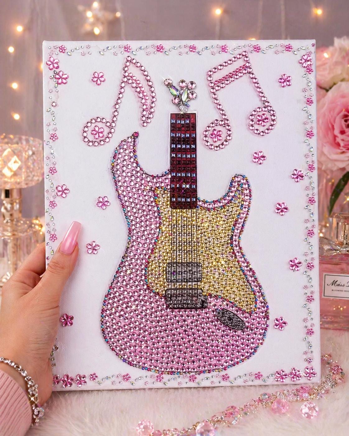 Canvas Wall Art pink Guitar wall art  – Bling Music Decor 8x10, Pop Star Inspired Room Decor, Sparkly Glam Aesthetic, Gift for Music Lovers