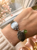 Vintage Spoon Bracelet adjustable  – Stainless Steel Floral Spoon Jewelry with Genuine Green Aventurine Crystal Charm