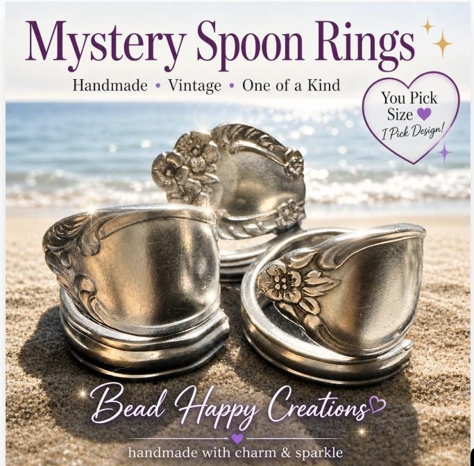 Vintage Mystery Spoon Rings, Bundles available • Double Wrapped • Stainless Steel • Velvet Box included